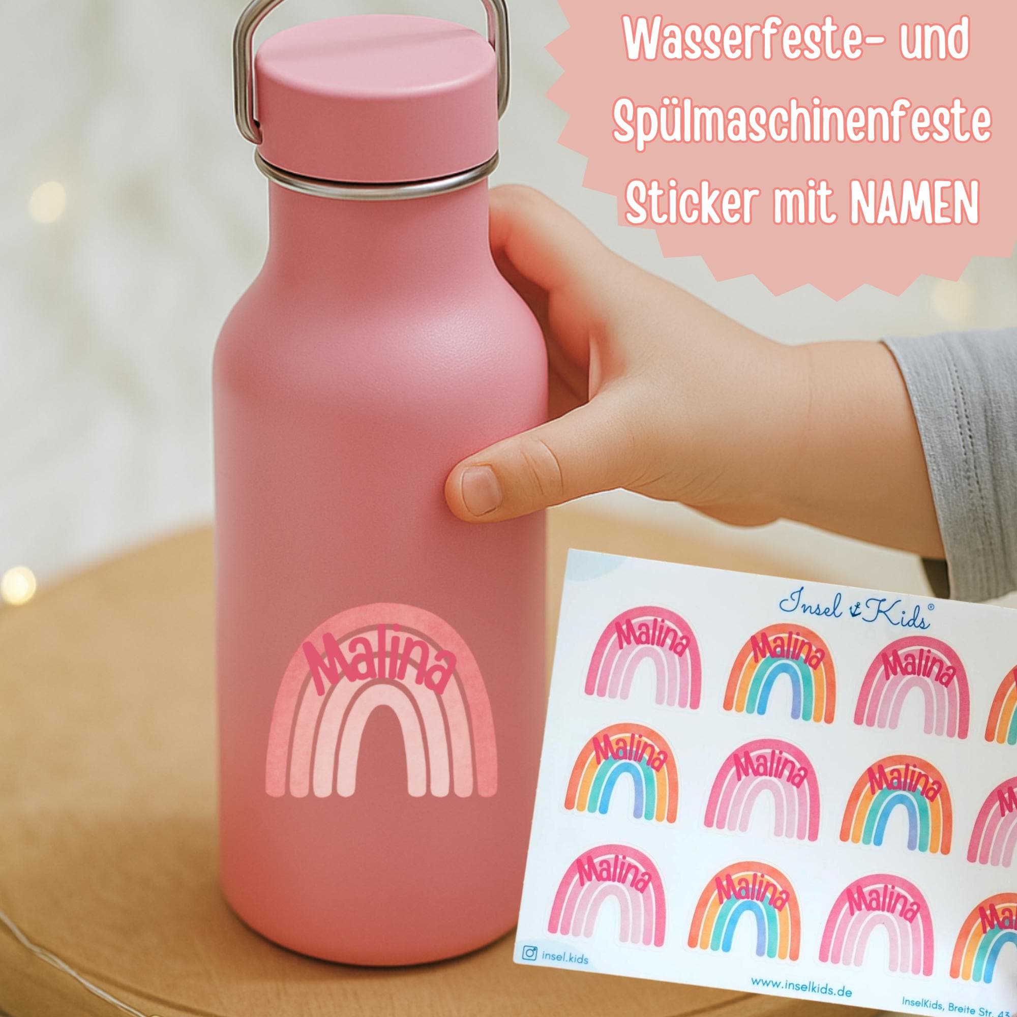 Wasserfeste Namensaufkleber Regenbogen – personalisiert mit Name – Sticker Brotdose Schule Kita – Boho Vinyl A6 A5 A4 – Stickers