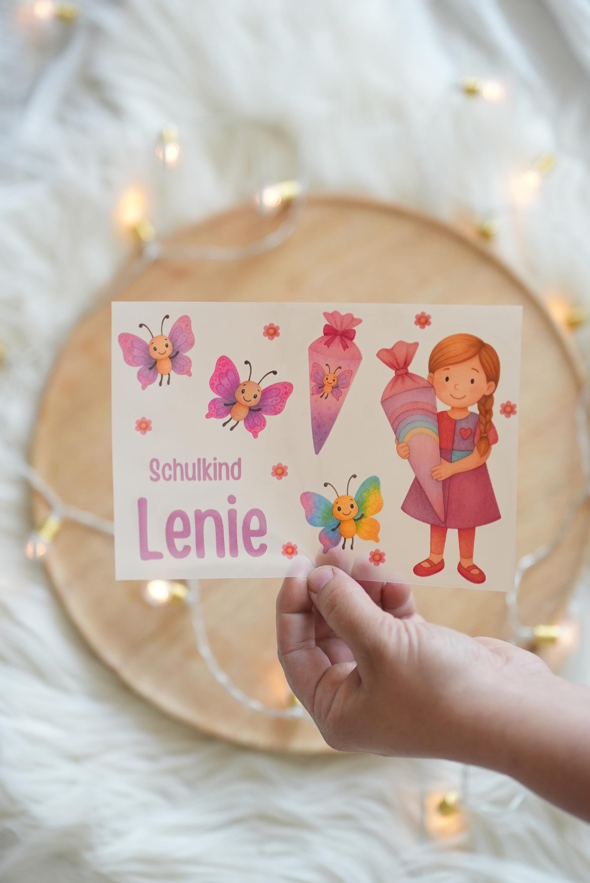 Bügelbild Einschulung – personalisiert mit Name – rosa Schultüte – DIY Shirt oder Tüte – Schul – A5 A4 – Schmetterling – Appliques & Patches