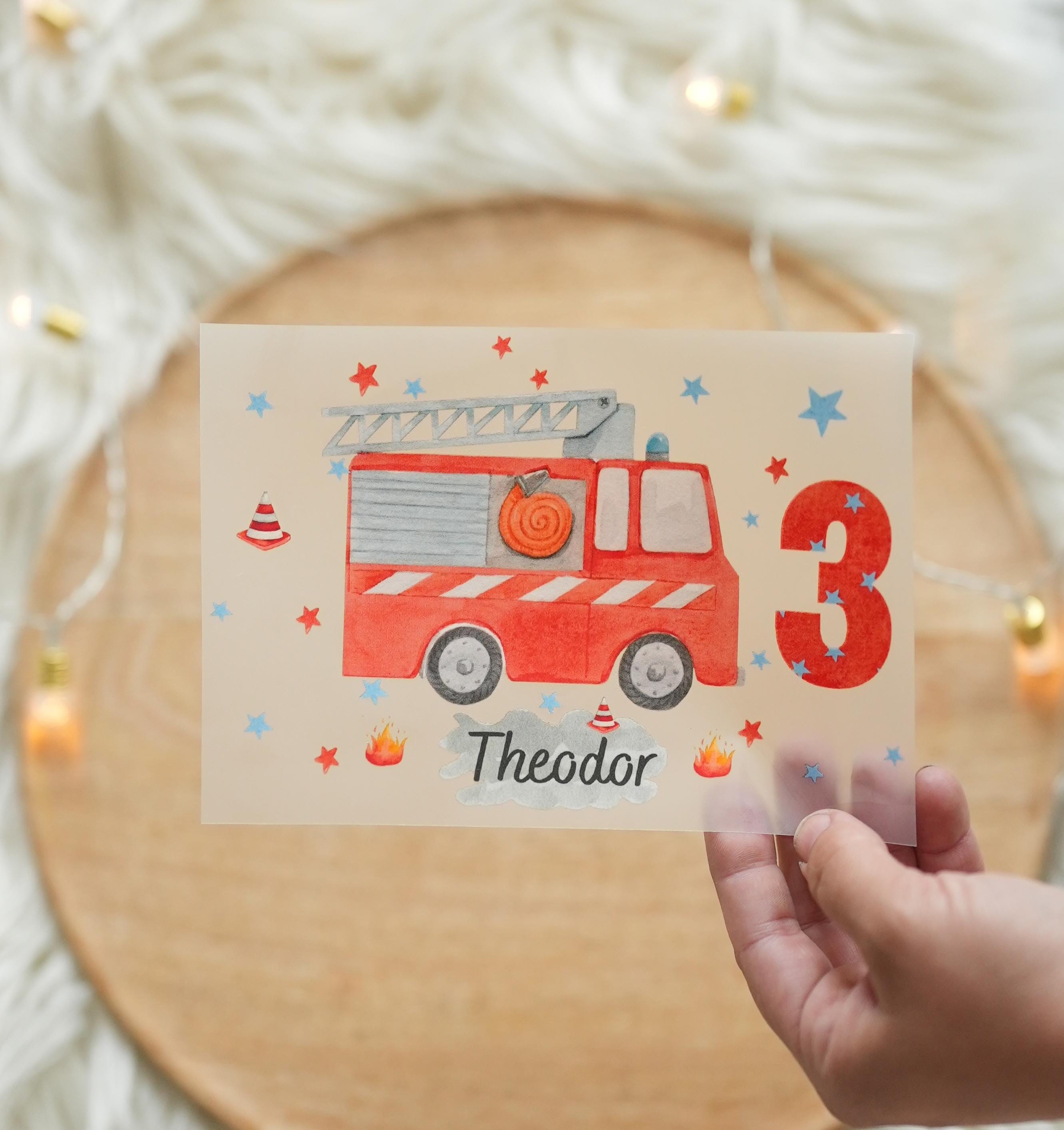 Bügelbild Feuerwehr personalisiert mit Wunschname – Aufbügler für – Geburtstag oder Einschulung – Appliques & Patches
