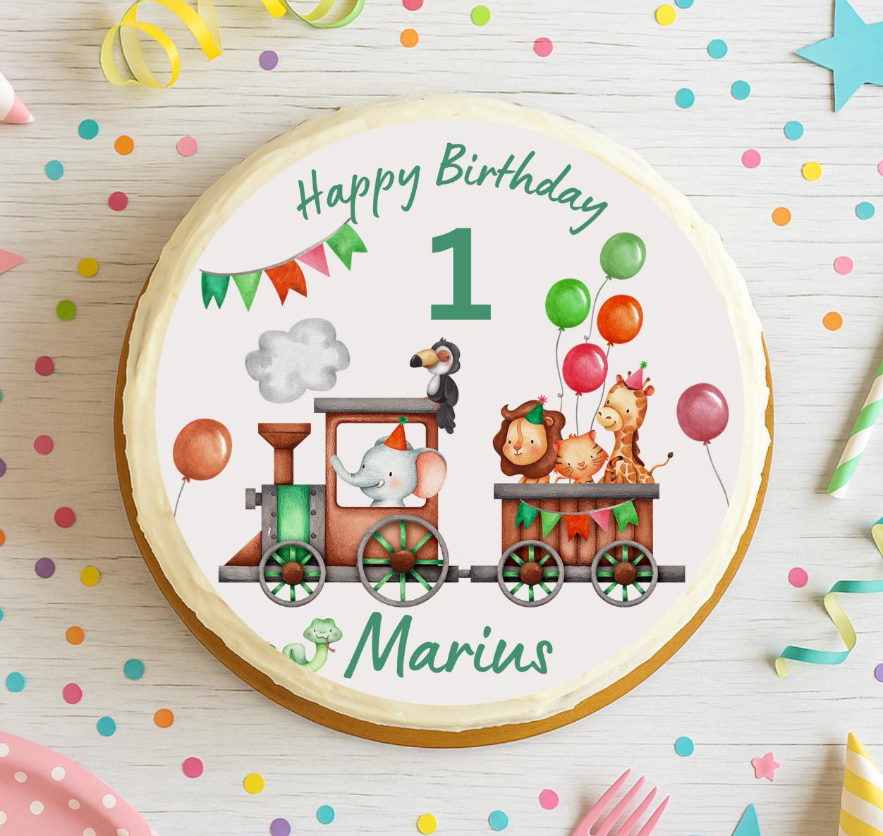 Tortenaufleger Safari Zug – personalisiert mit Name & Alter – Fondant Tiere – Deko für geburtstag 1–6 Jahre – Party Decor