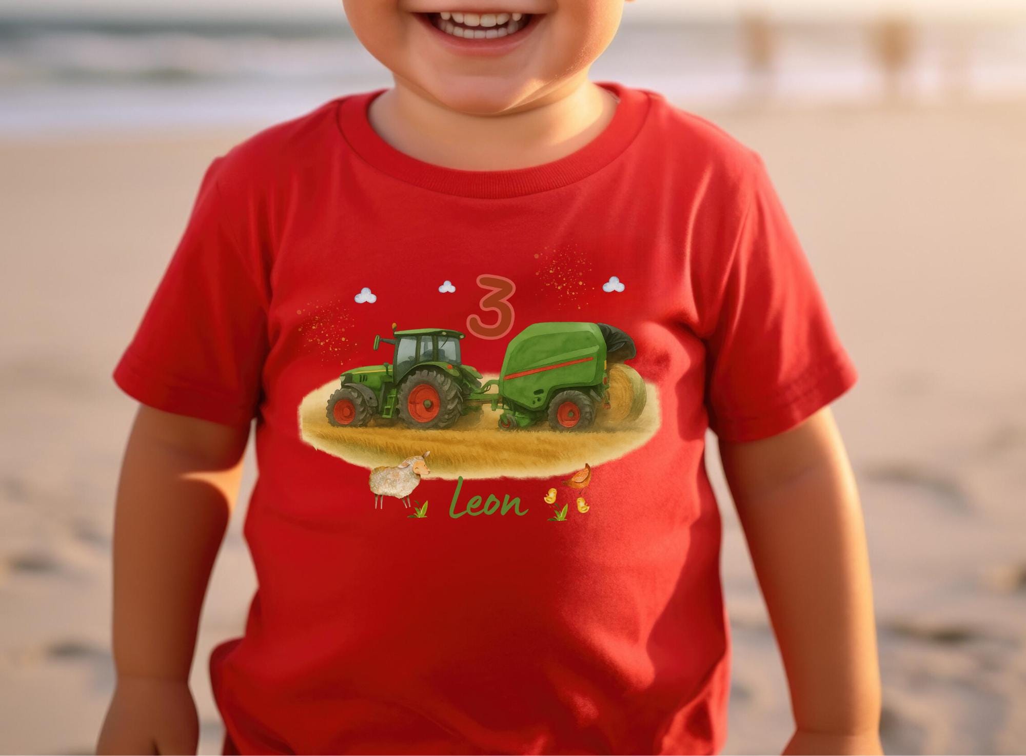 Traktor Geburtstagsshirt mit Ballenpresse – personalisiert mit Name & Zahl – 1 2 3 4 Jahre – Bauernhof – T-shirts