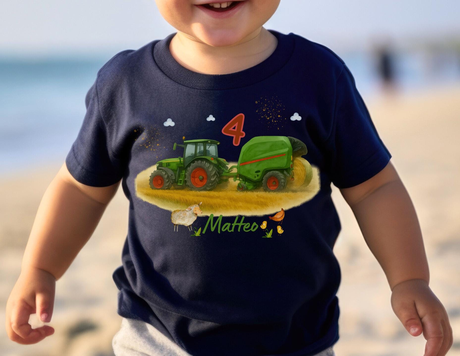 Traktor Geburtstagsshirt mit Ballenpresse – personalisiert mit Name & Zahl – 1 2 3 4 Jahre – Bauernhof – T-shirts