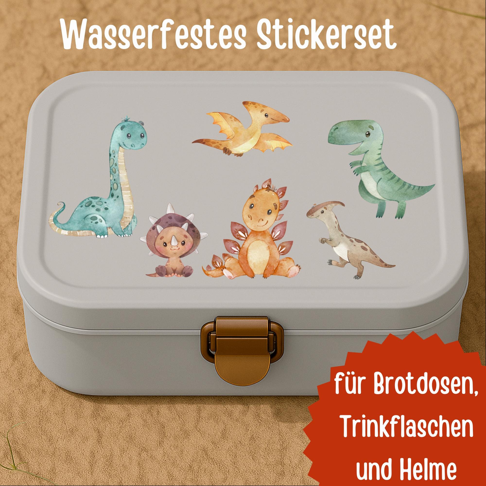 Dinosaurier Sticker Set – wasserfest & spülmaschinenfest – Dino Aufkleber für – Brotdose, Flasche, Fahrrad, Helm – Stickers