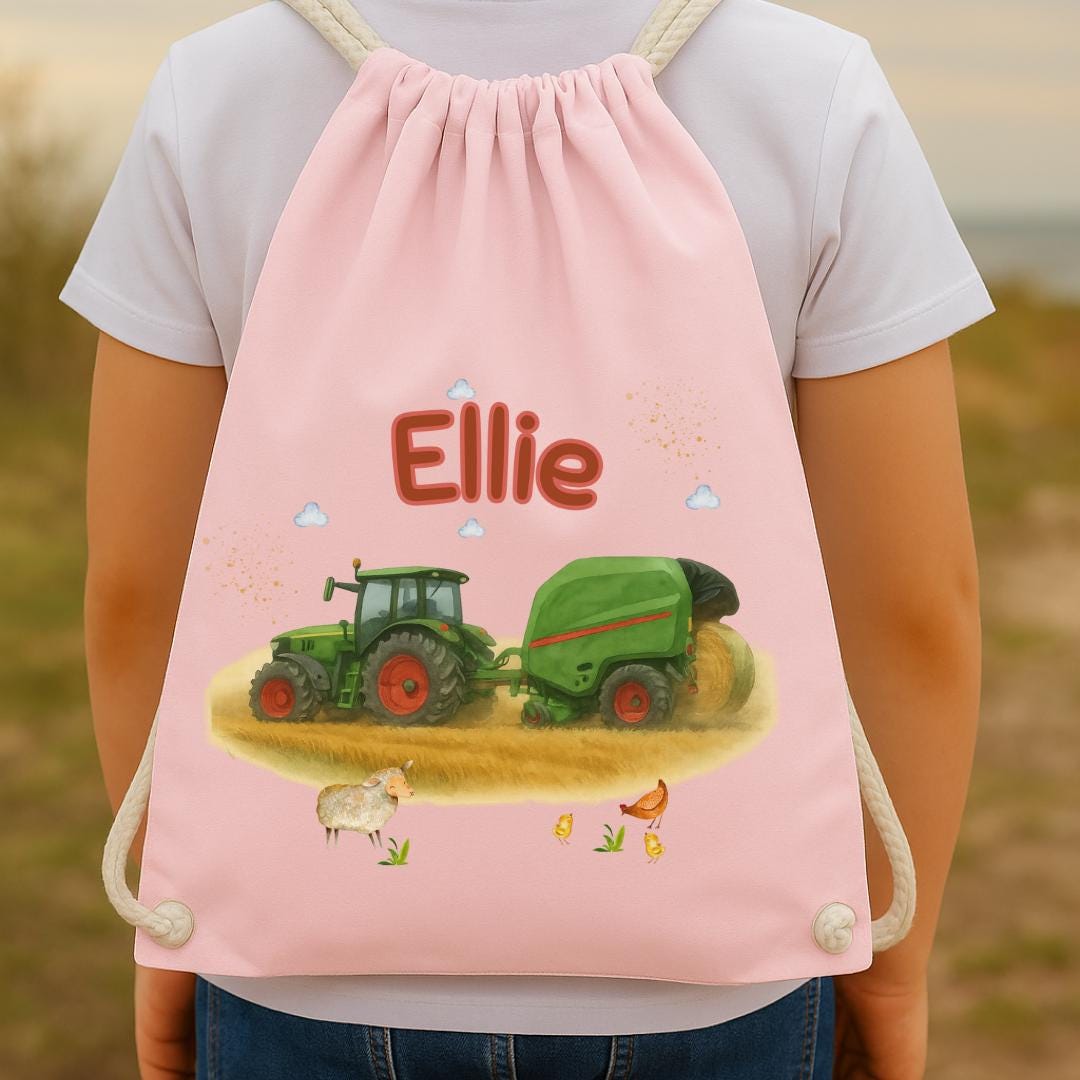 Traktor mit Ballenpresse Turnbeutel – personalisiert mit Namen – Beutel für Kita & Einschulung – Geschenk für n – Team Sports & Gym Bags