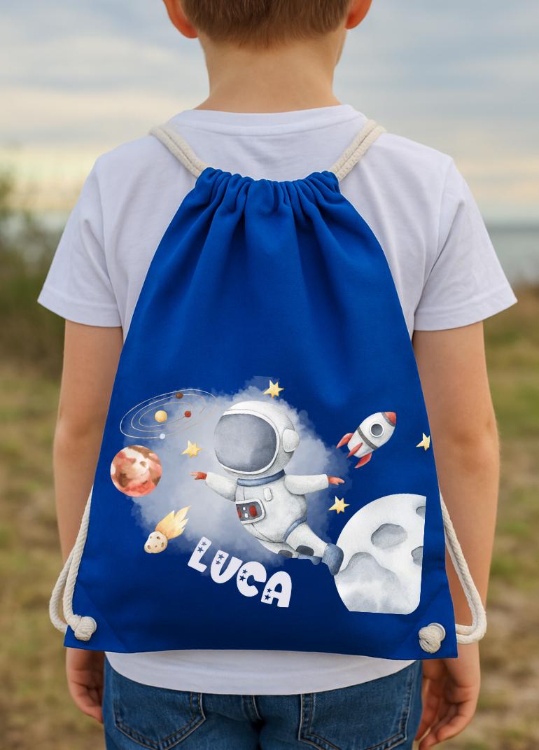 Astronaut Turnbeutel mit Name – personalisierter Weltraum für – Planeten Motiv – Kita Beutel – Team Sports & Gym Bags