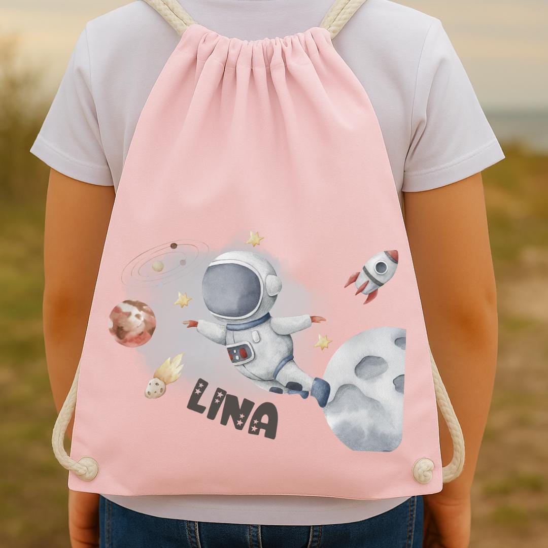 Astronaut Turnbeutel mit Name – personalisierter Weltraum für – Planeten Motiv – Kita Beutel – Team Sports & Gym Bags