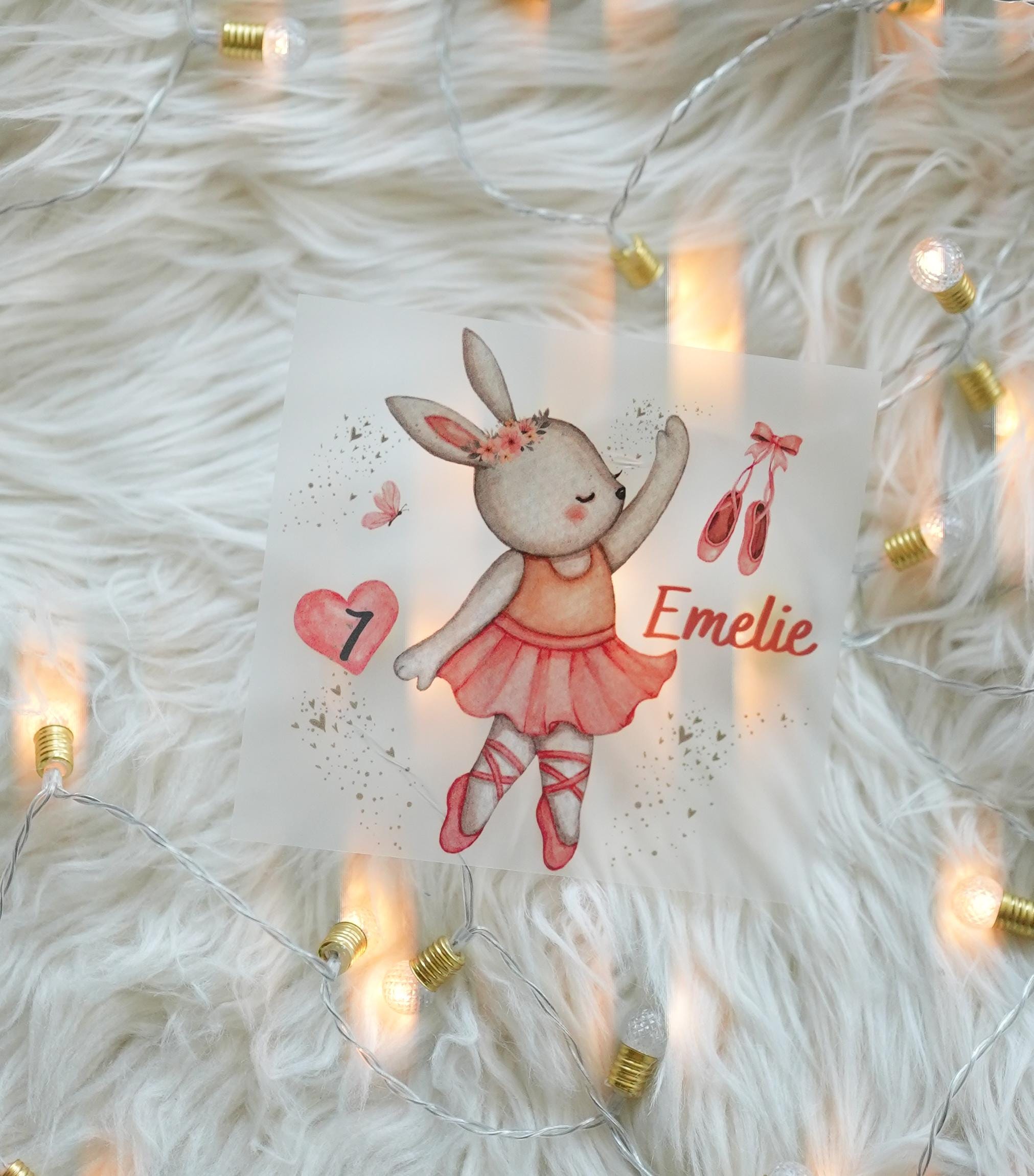 Bügelbild Ballerina mit Name & Alter – personalisiert für – Hase Watercolor Motiv – Geburtstagsshirt – A4 oder A5 – Appliques & Patches