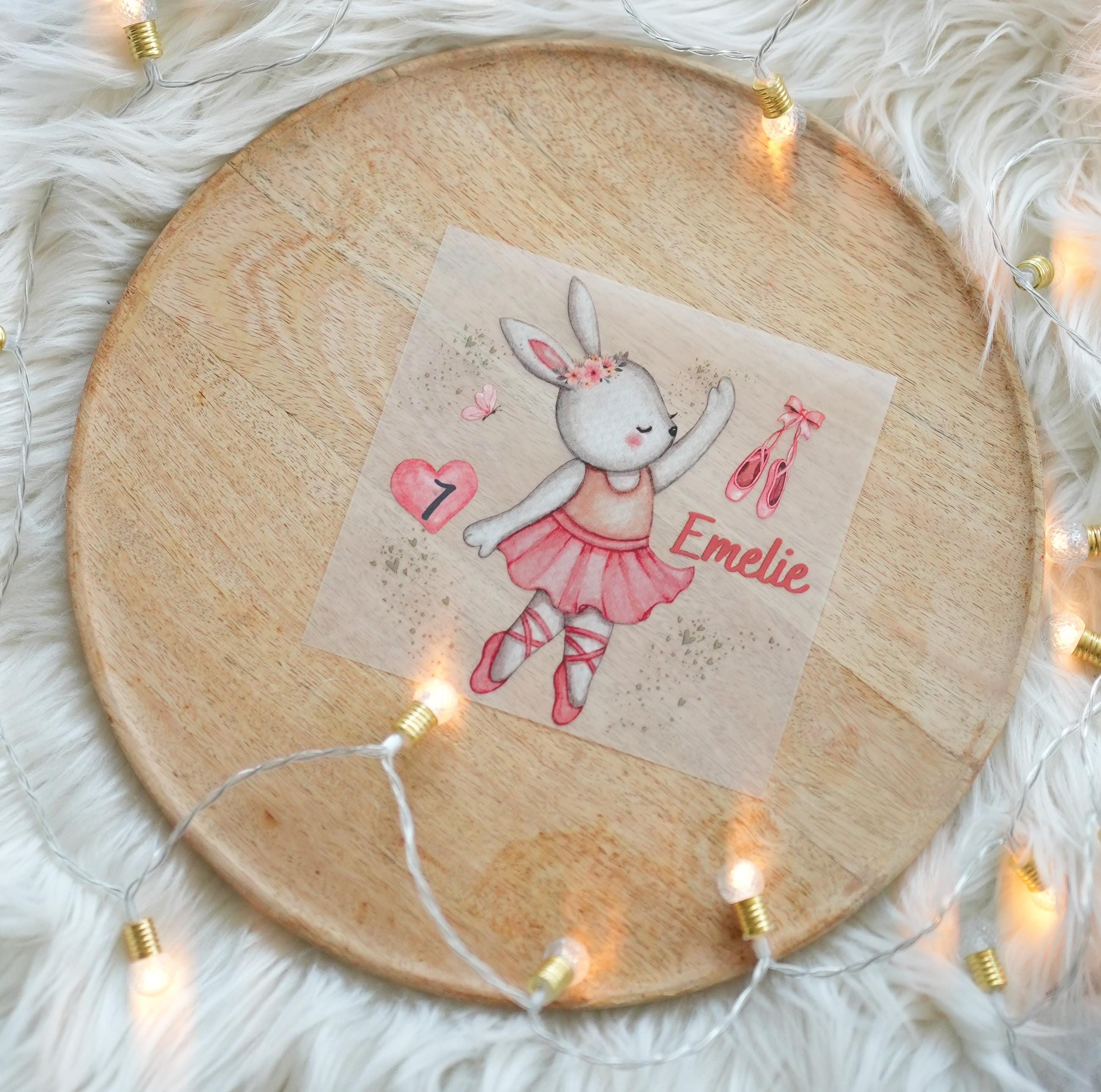 Bügelbild Ballerina mit Name & Alter – personalisiert für – Hase Watercolor Motiv – Geburtstagsshirt – A4 oder A5 – Appliques & Patches