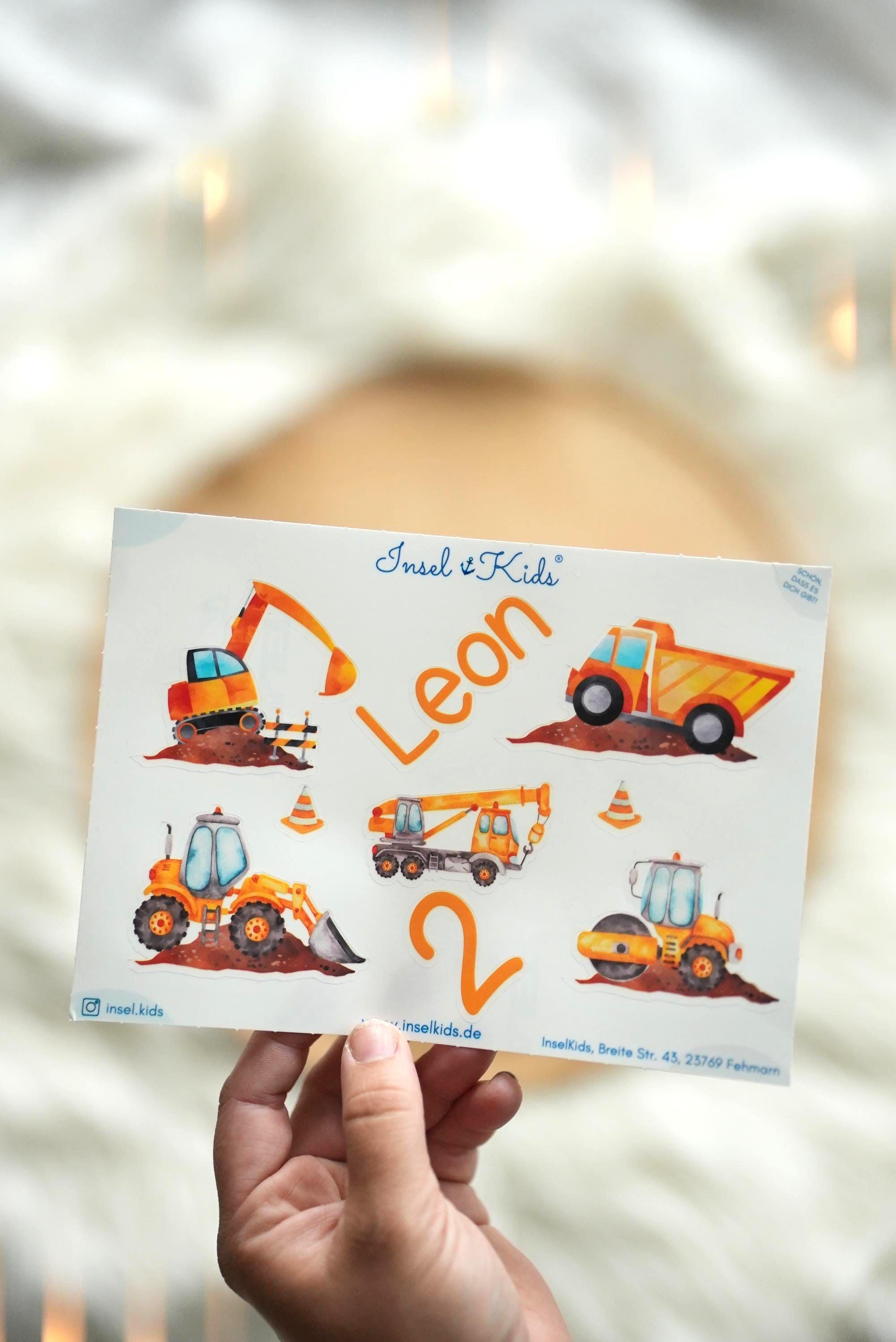 Sticker Set Baustelle – Geburtstagslicht selbst gestalten – Aufkleber mit Zahl – Bagger Kipplaster Deko – DIY geburtstag Windlicht – Stickers