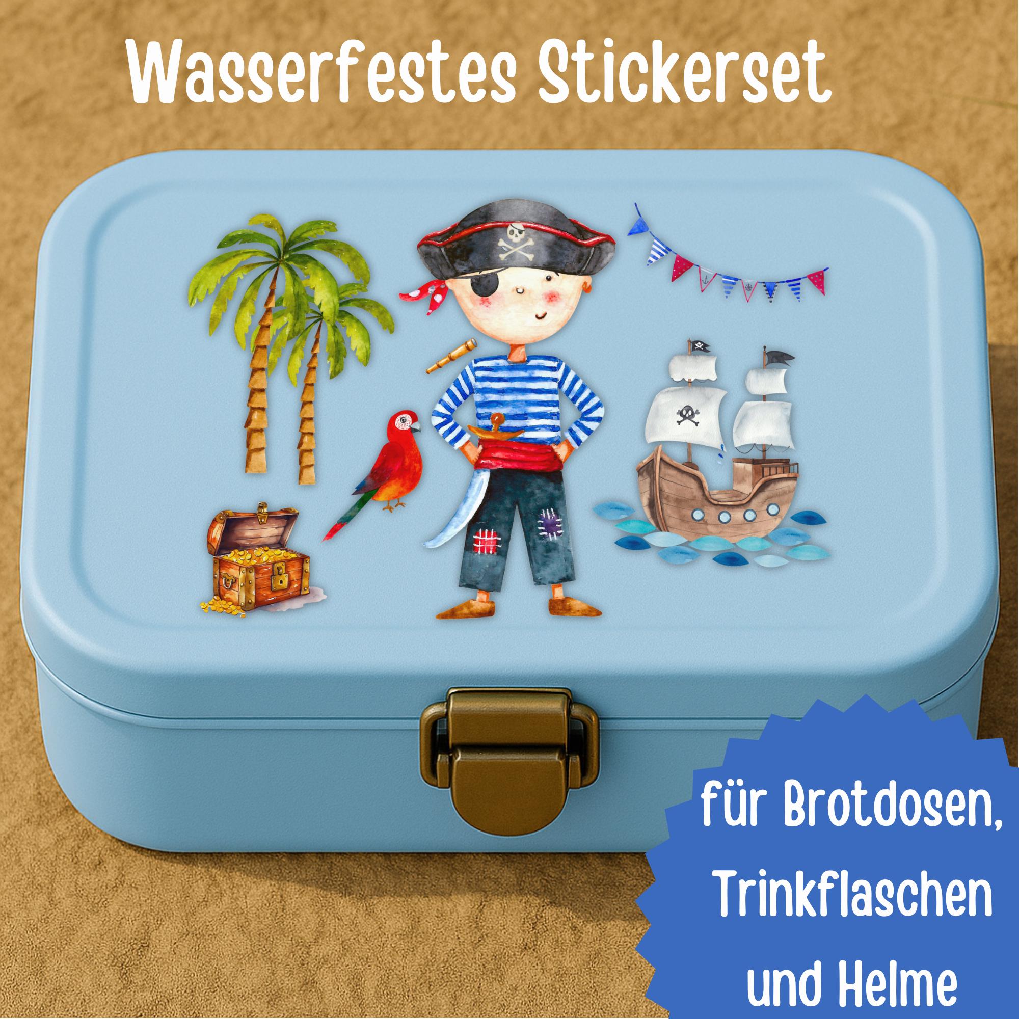Piraten Sticker für – wasserfest & spülmaschinenfest – Aufkleber für Brotdose, Trinkflasche, Fahrrad – Geschenk Einschulung Kita – Stickers