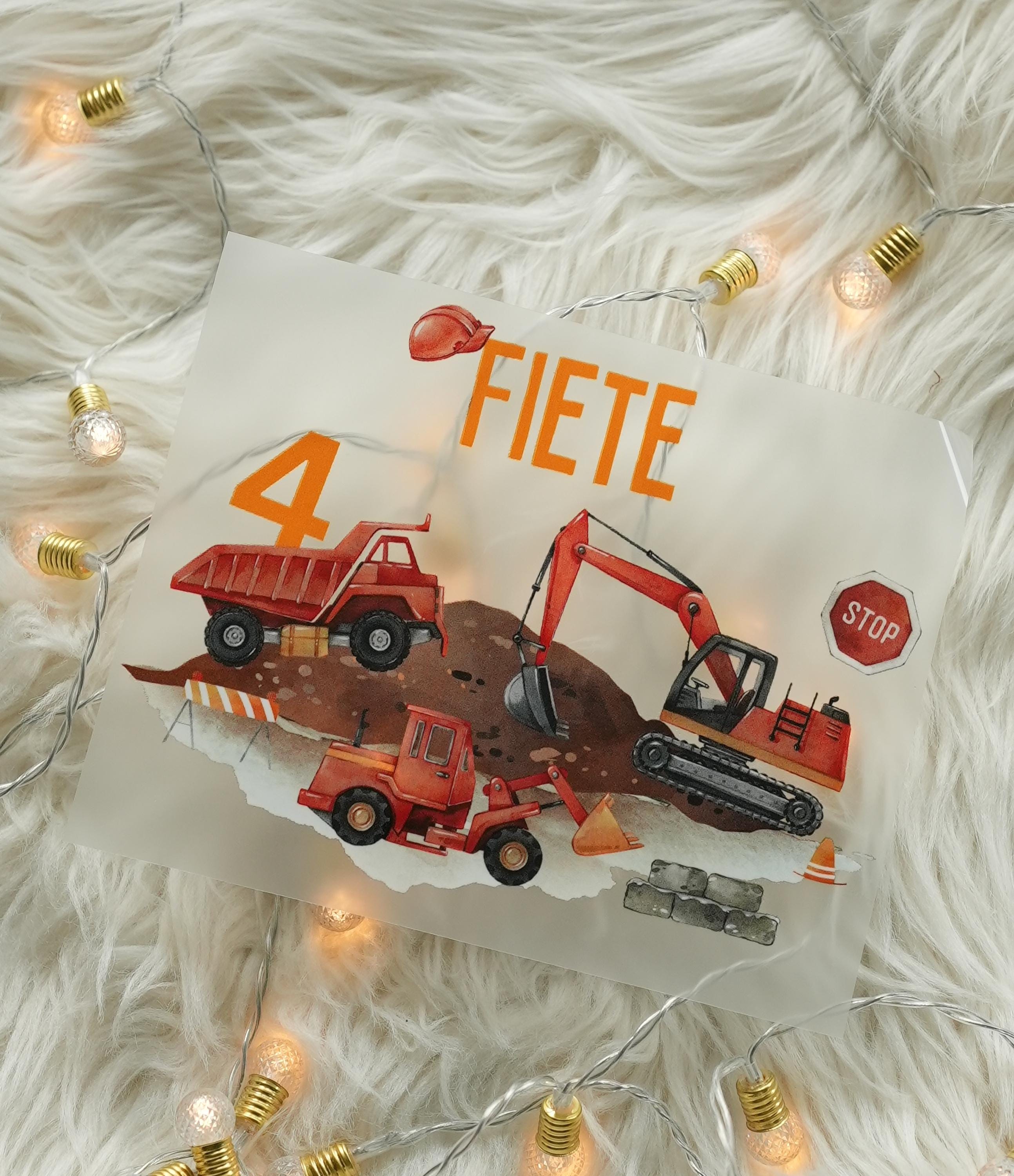 Bügelbild Bagger personalisiert – Baustelle Geburtstag Shirt – mit Name & Alter – für bunte Stoffe – A4/A5 – Appliques & Patches