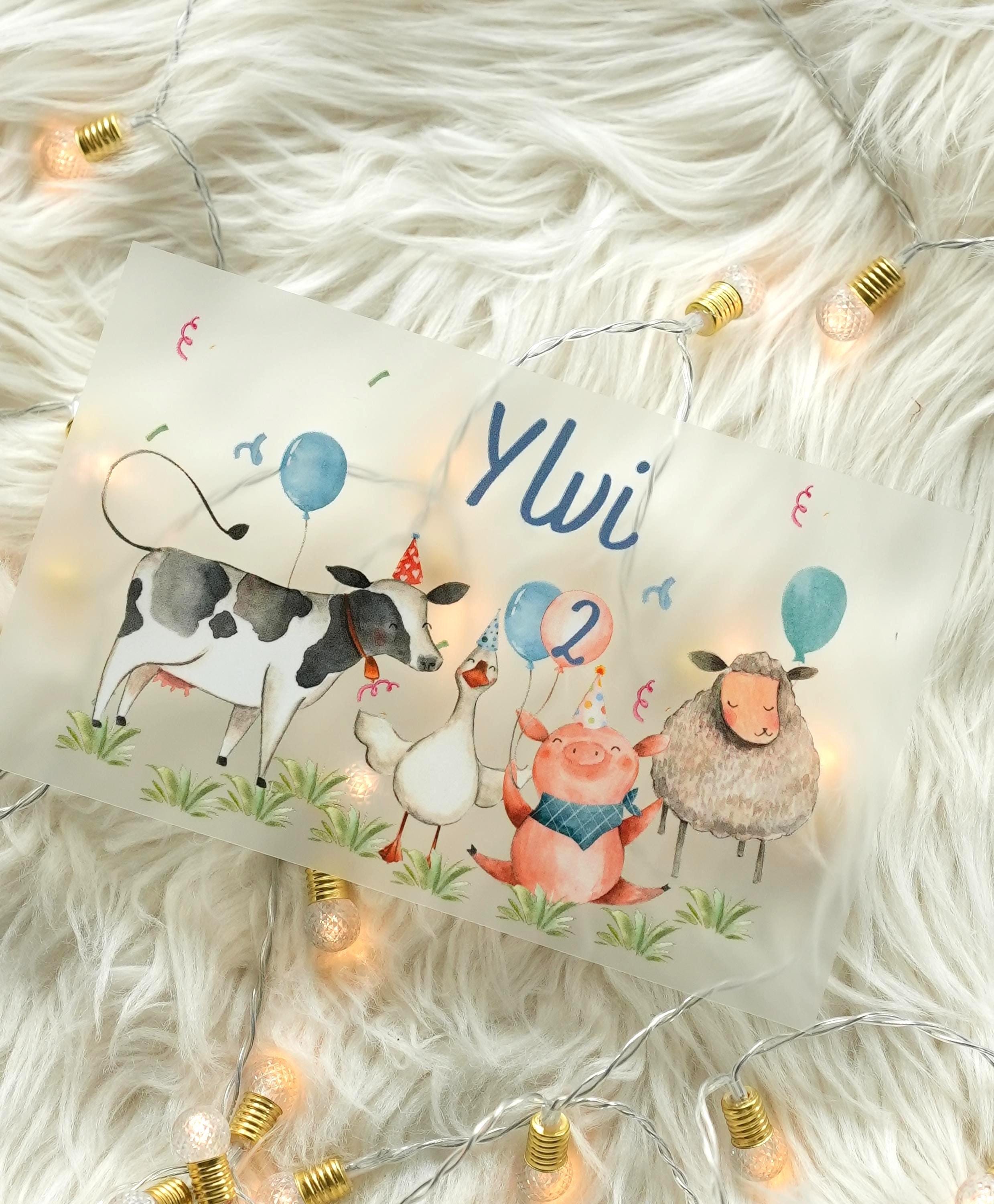 Bügelbild Bauernhof mit Name & Alter – personalisiert – Kuh Schaf Pferd – Geburtstagsshirt – A4/A5 – Appliques & Patches