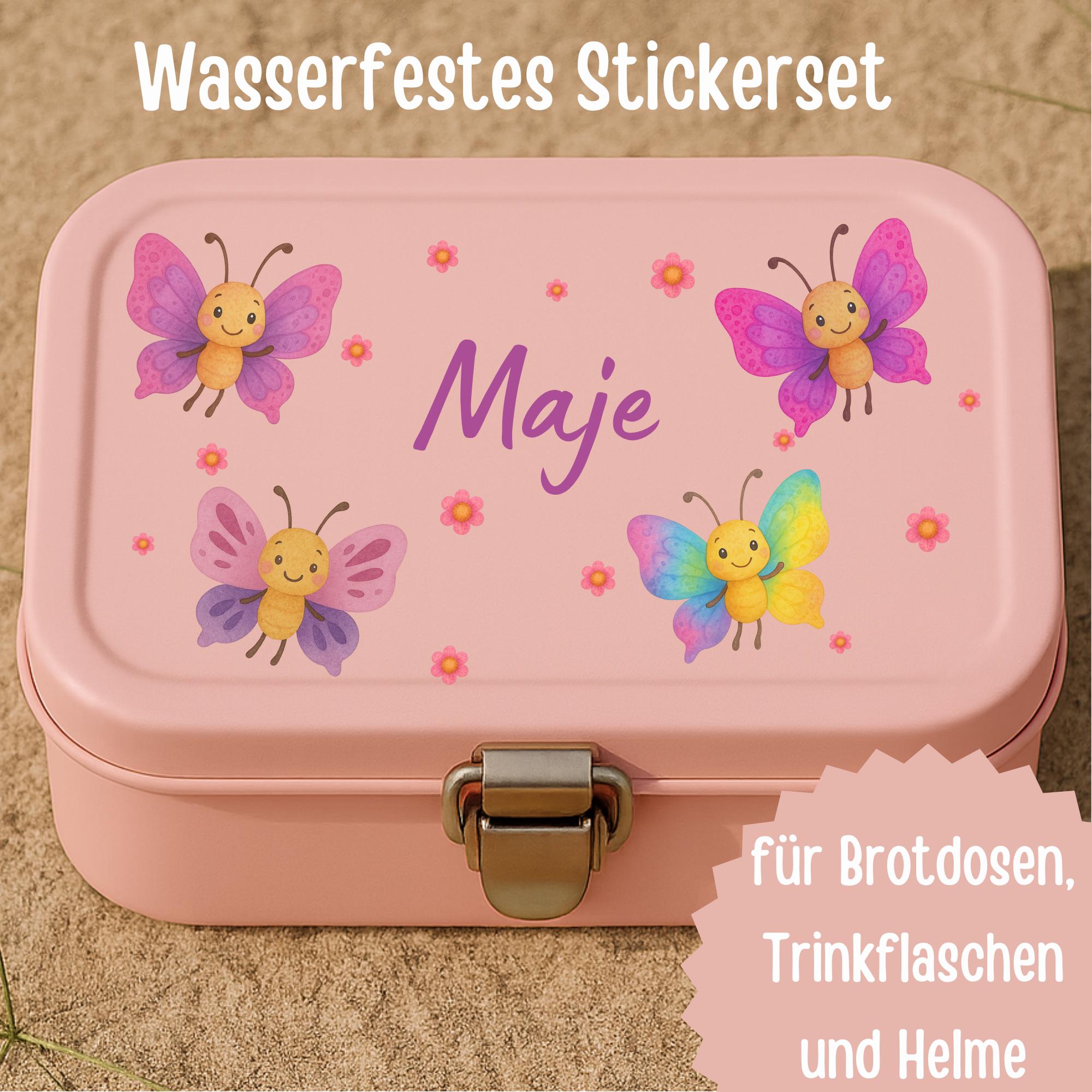 Sticker mit Name Schmetterling – personalisiert – Aufkleber – Brotdose Flasche – spülmaschinenfest – Stickers