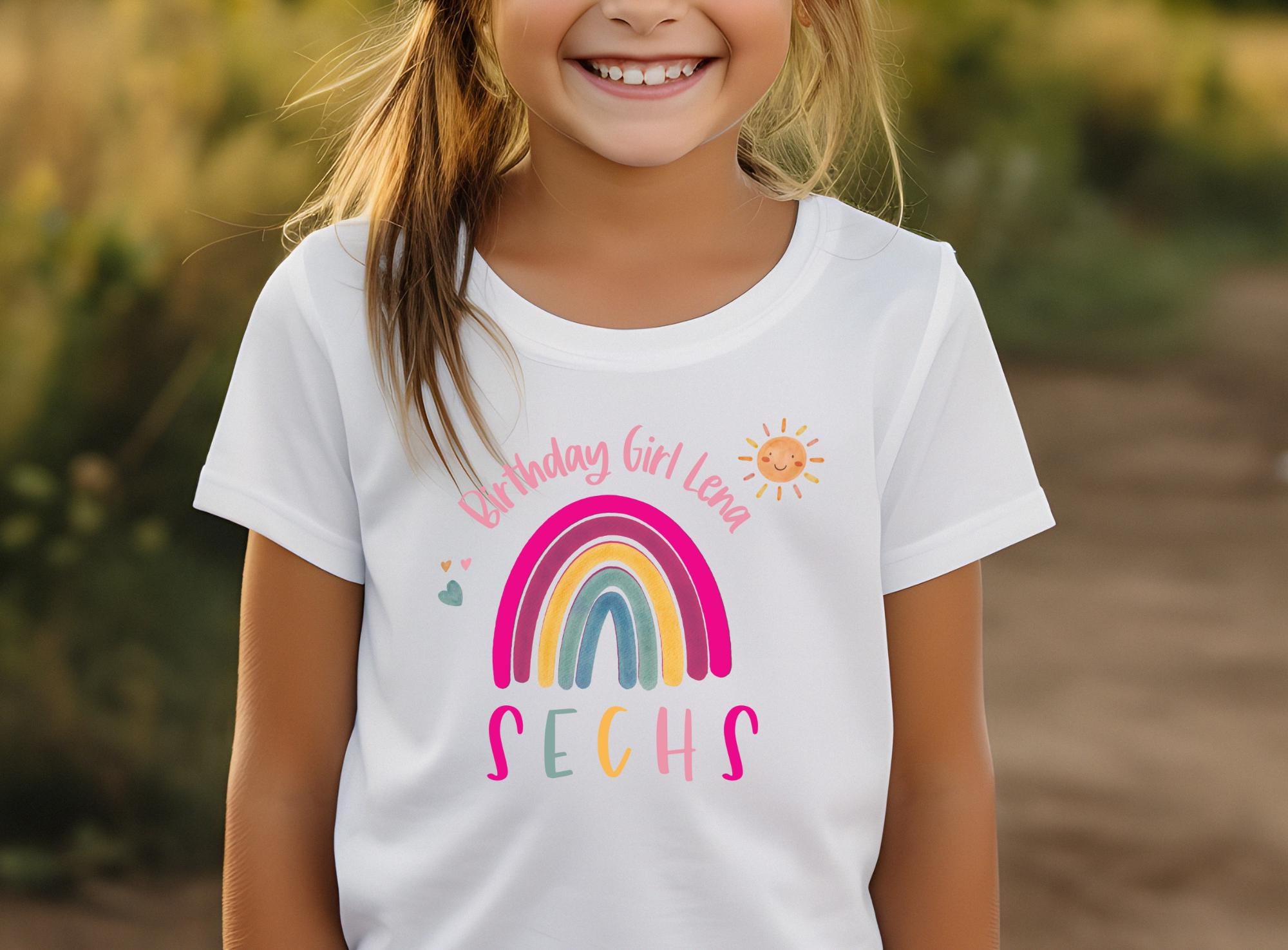 Geburtstagsshirt Regenbogen – personalisiert mit Name & Alter – für jedes Alter – Druck Neon/Mint – T-shirts