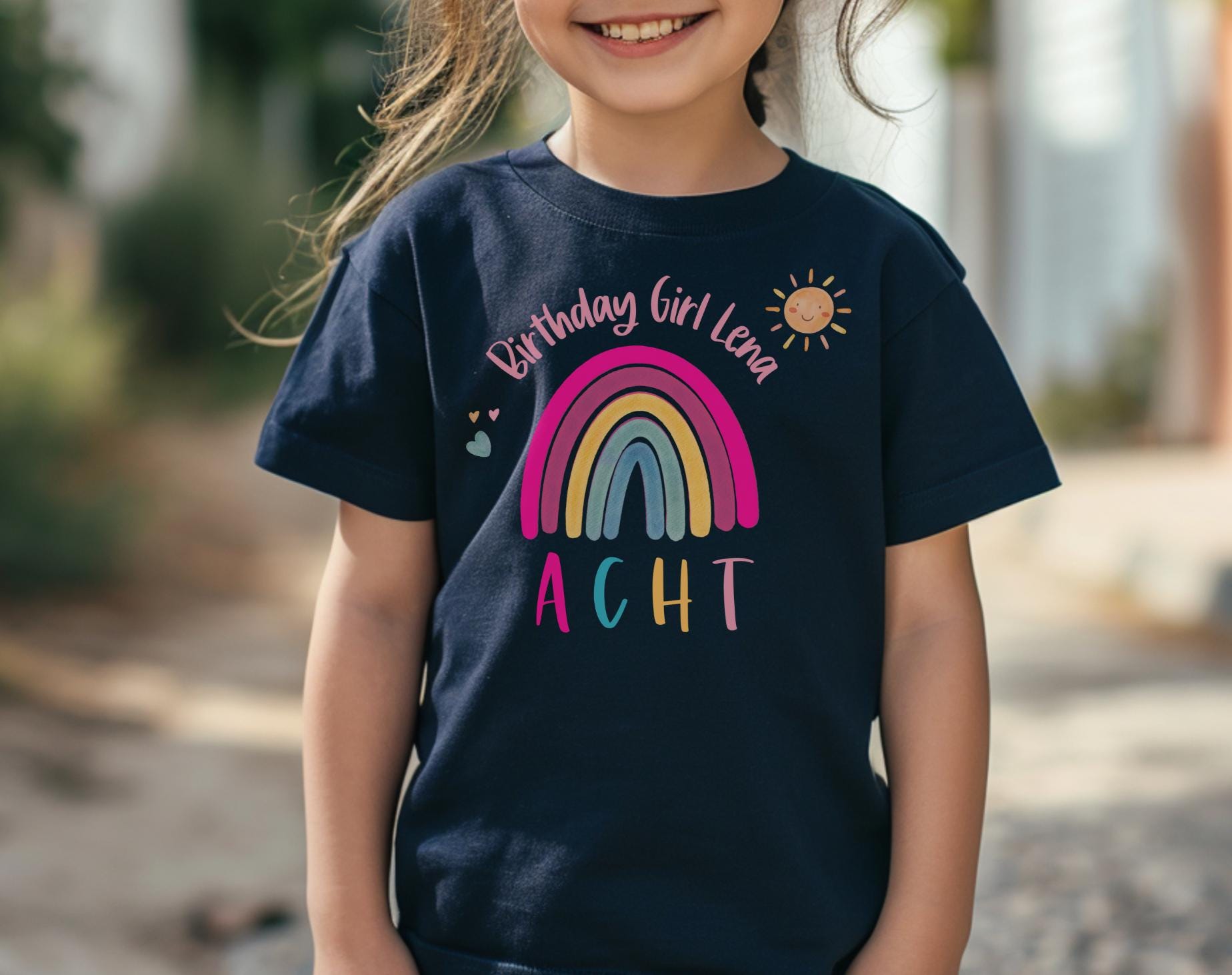 Geburtstagsshirt Regenbogen – personalisiert mit Name & Alter – für jedes Alter – Druck Neon/Mint – T-shirts