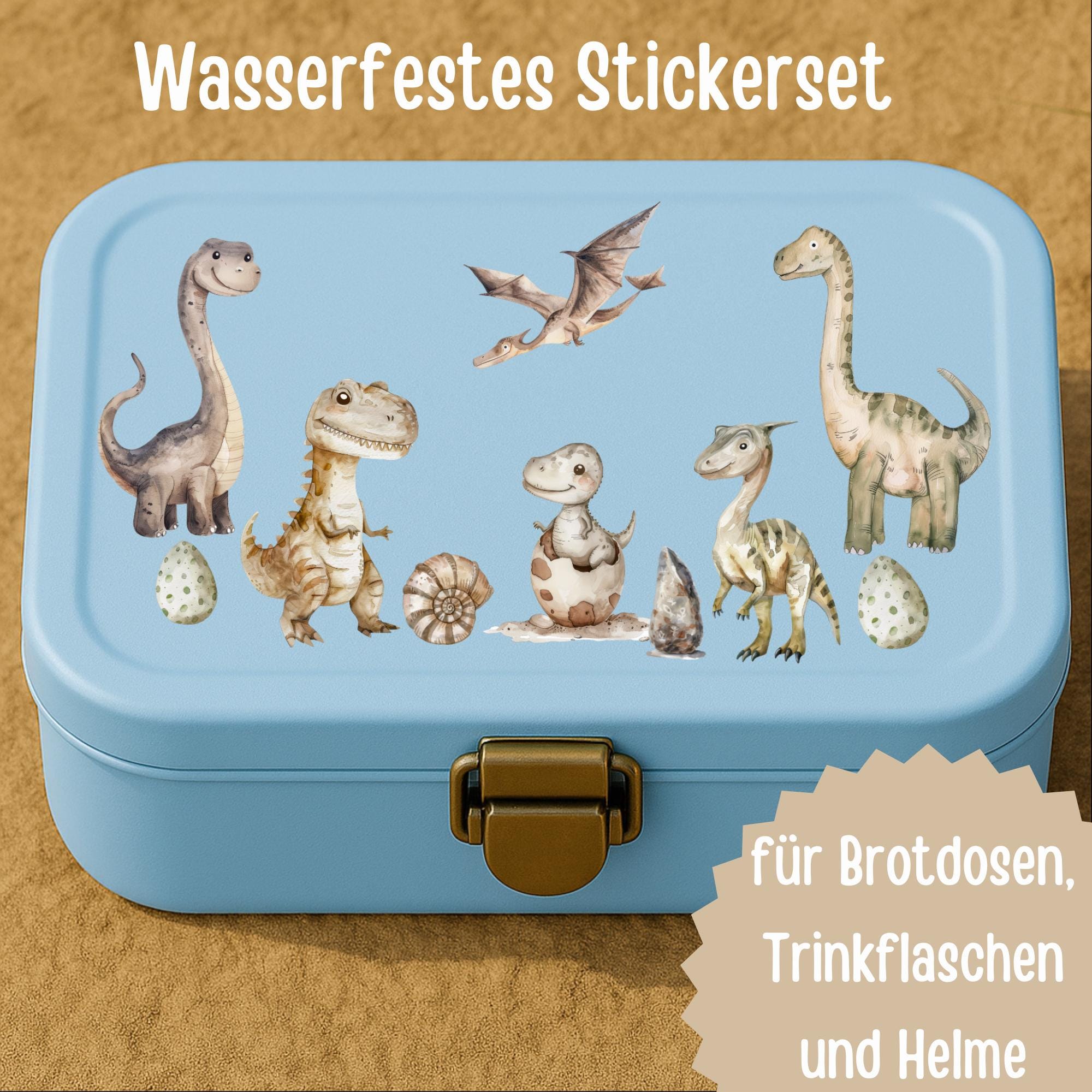 Dino Sticker – wasserfest & spülmaschinenfest – Aufkleber für Brotdose, Flasche, Fahrrad – A6/A5/A4 wählbar – Stickers