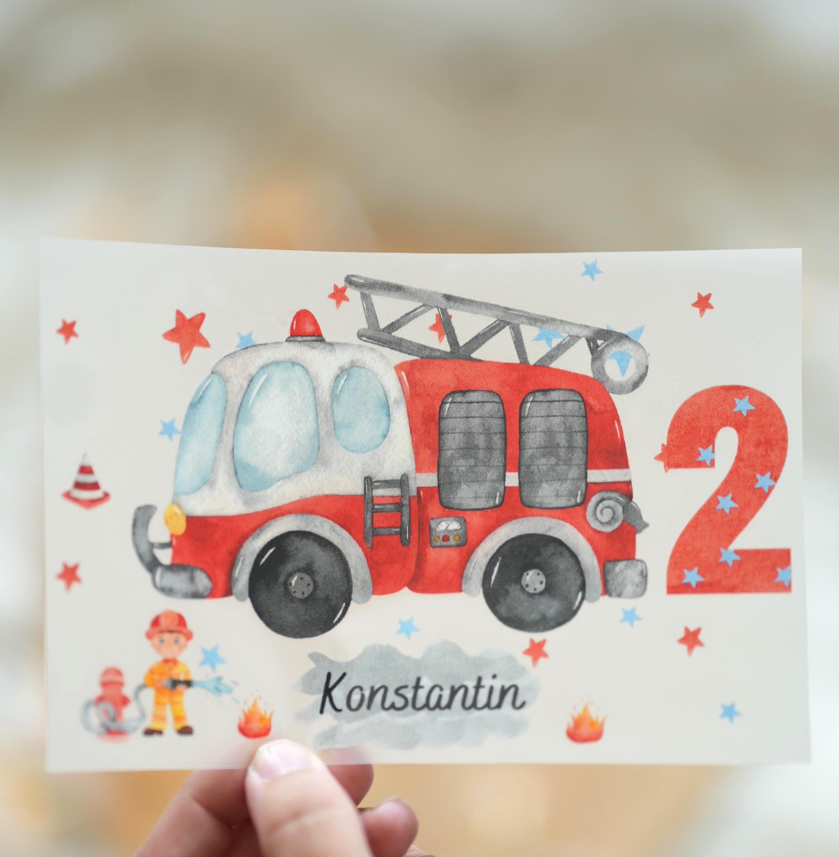 Bügelbild Feuerwehr personalisiert mit Name und Alter – Feuerwehrmann Feuerwehrauto Rettungsfahrzeug Geburtstag DIY Aufbügler – Appliques & Patches