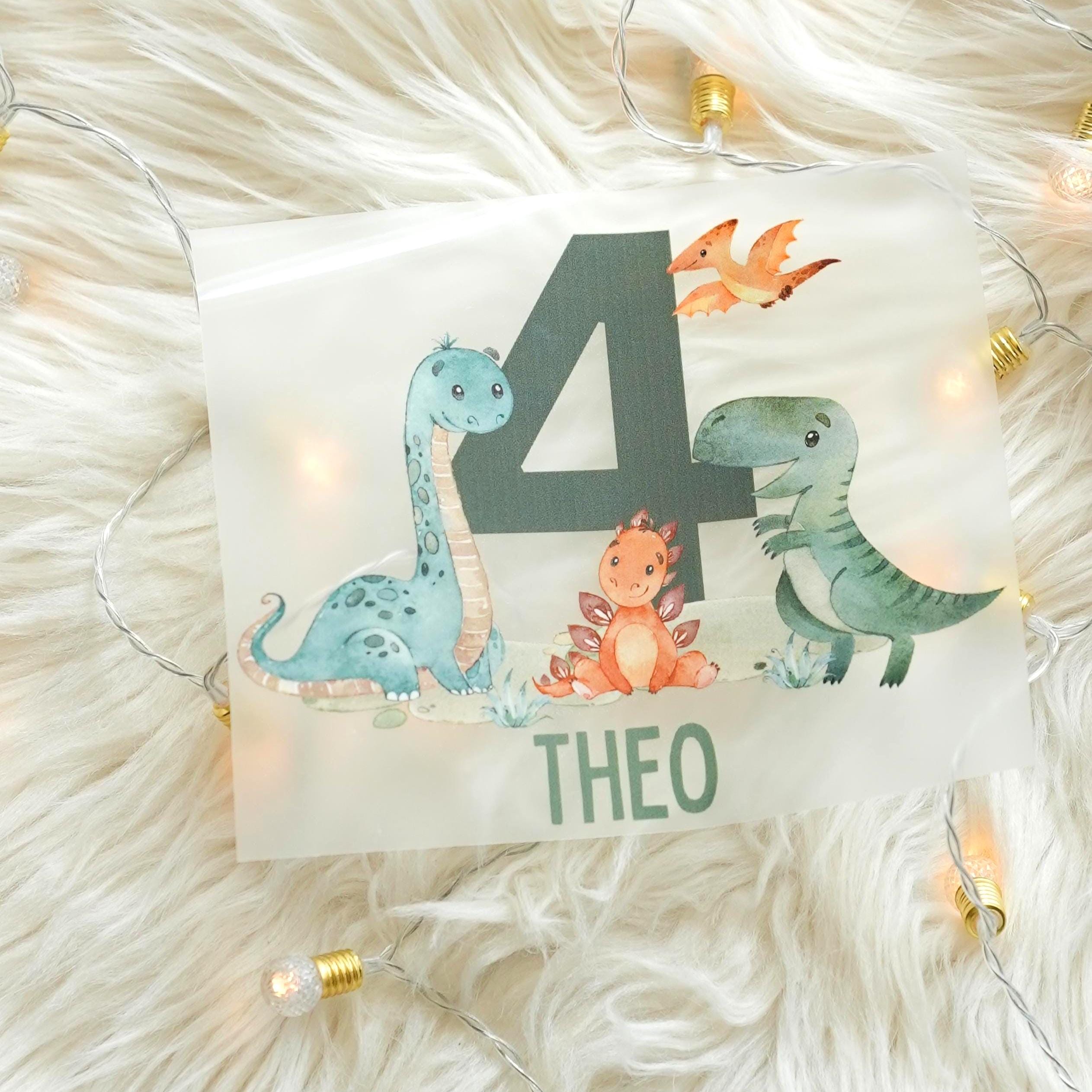 Bügelbild Dino Geburtstag – personalisiert mit Name & Alter – für – A4/A5 – T-Rex Aufbügler – Appliques & Patches