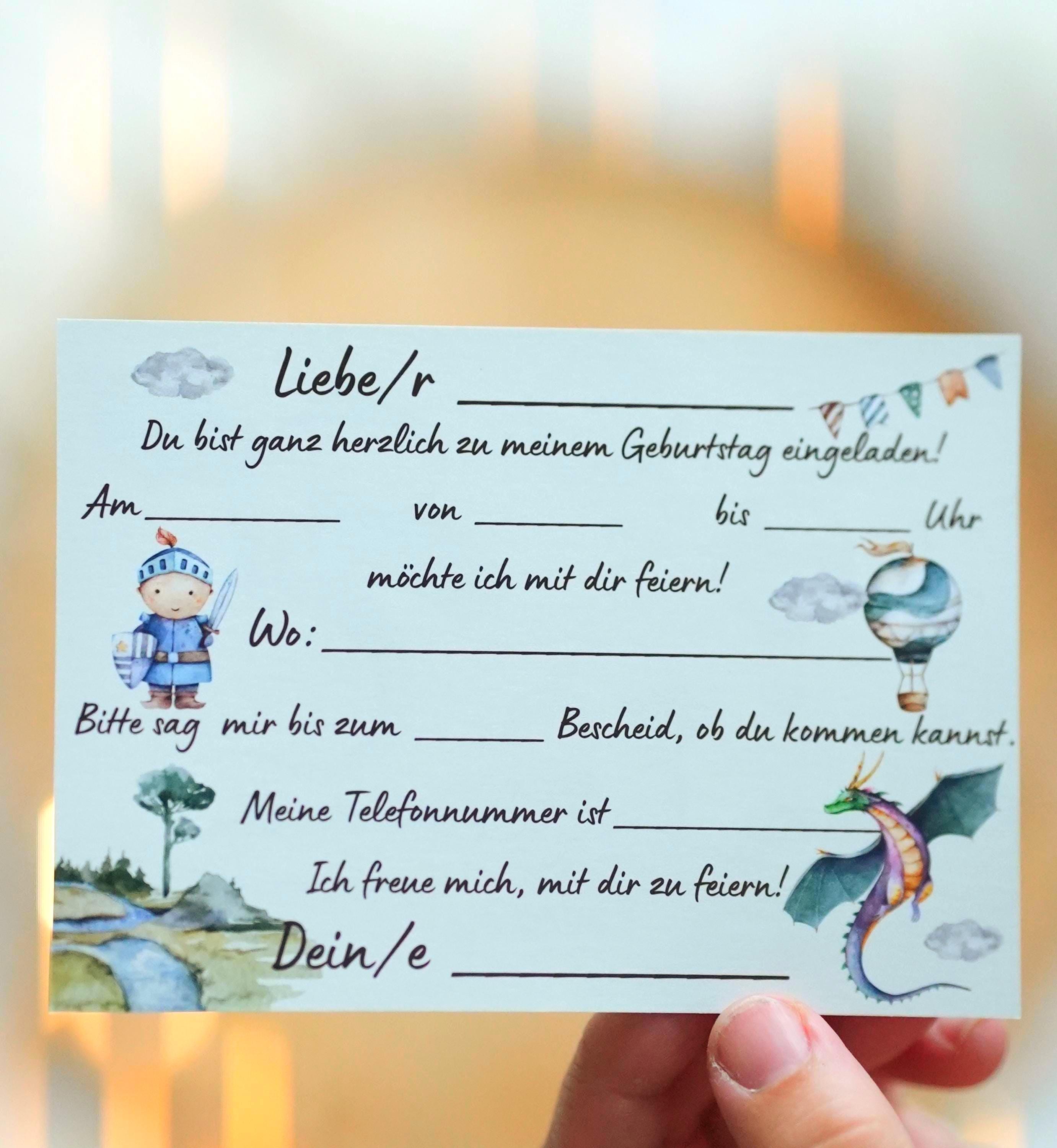 Einladungskarten Ritter Drache – 8 Stück für geburtstag – Burg & Abenteuer-Motiv – zum Selbstbeschriften – DIN A6 Set – Invitations
