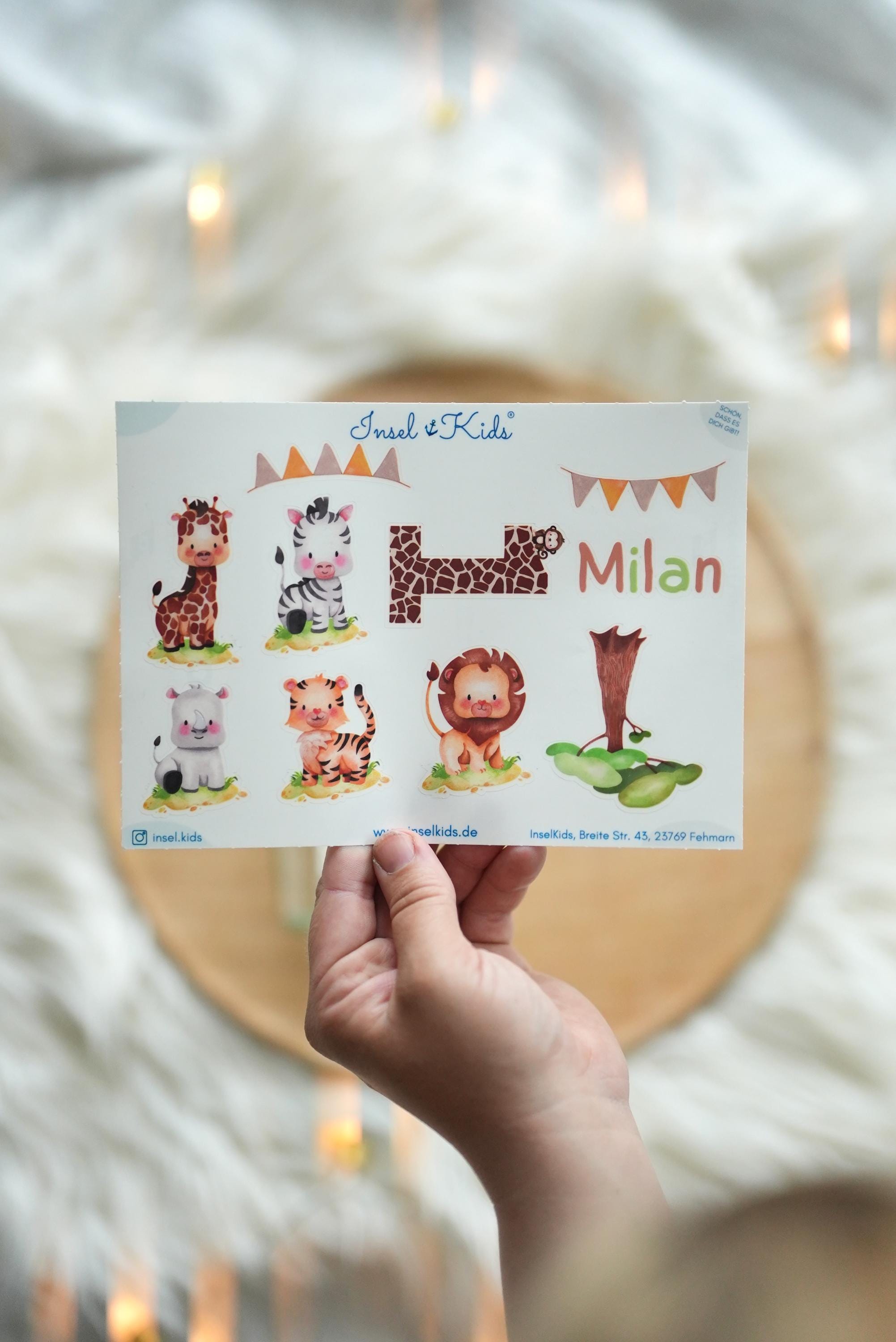 Sticker Dschungeltiere für Geburtstagslicht – personalisierbar – wasserfest & ablösbar – für Kerzenglas Deko geburtstag – A6/A5/A4 – Stickers