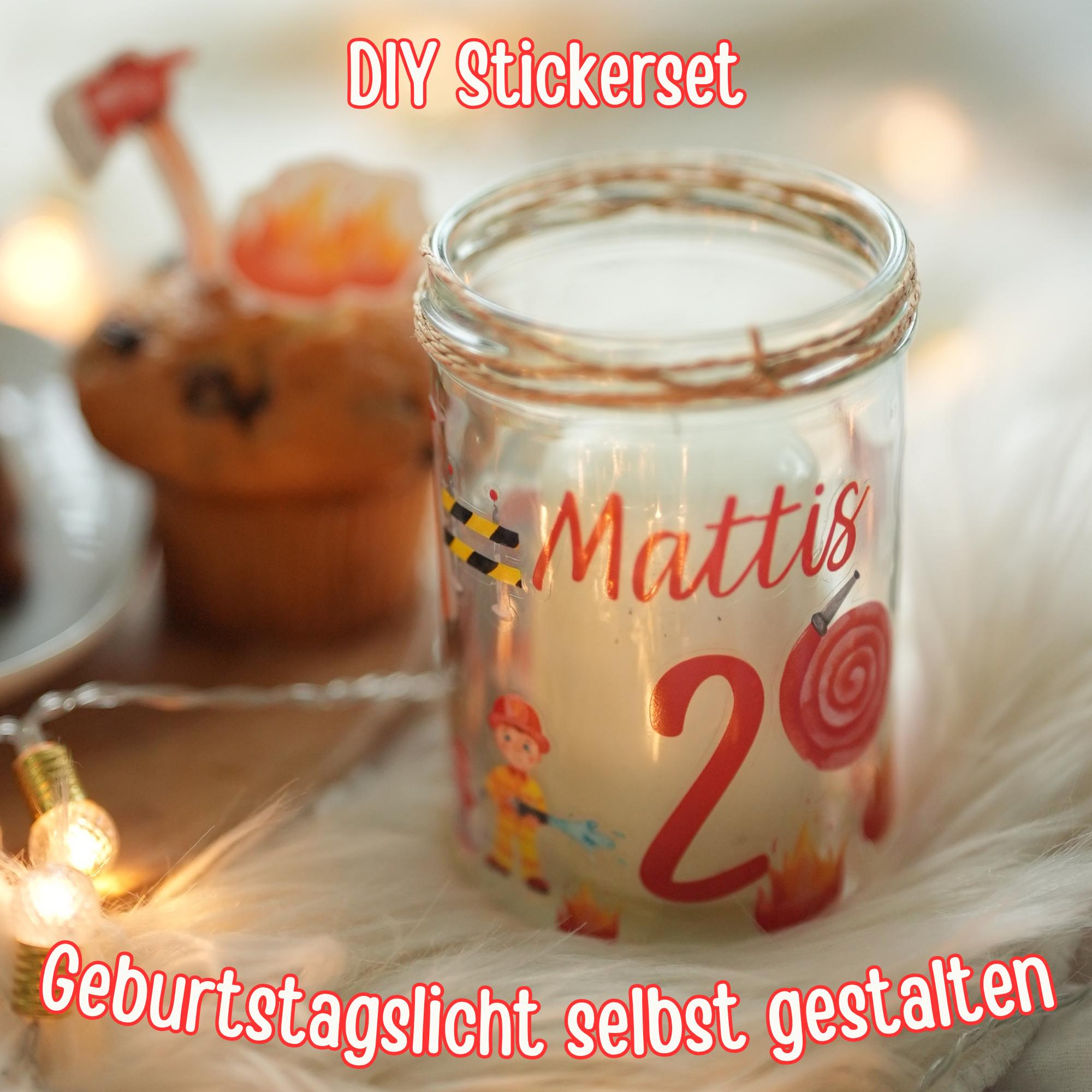 Feuerwehr Sticker fürs Geburtstagslicht – personalisierbar – wasserfest & ablösbar – für Kerzenglas geburtstag – A6/A5/A4 – Stickers