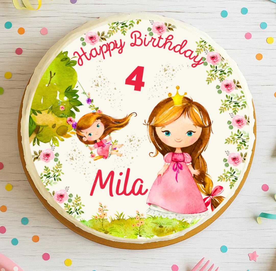 Tortenaufleger Prinzessin personalisiert – Fondantbild mit Name & Alter – Geburtstag – kleine Prinzessin rosa – Party Decor