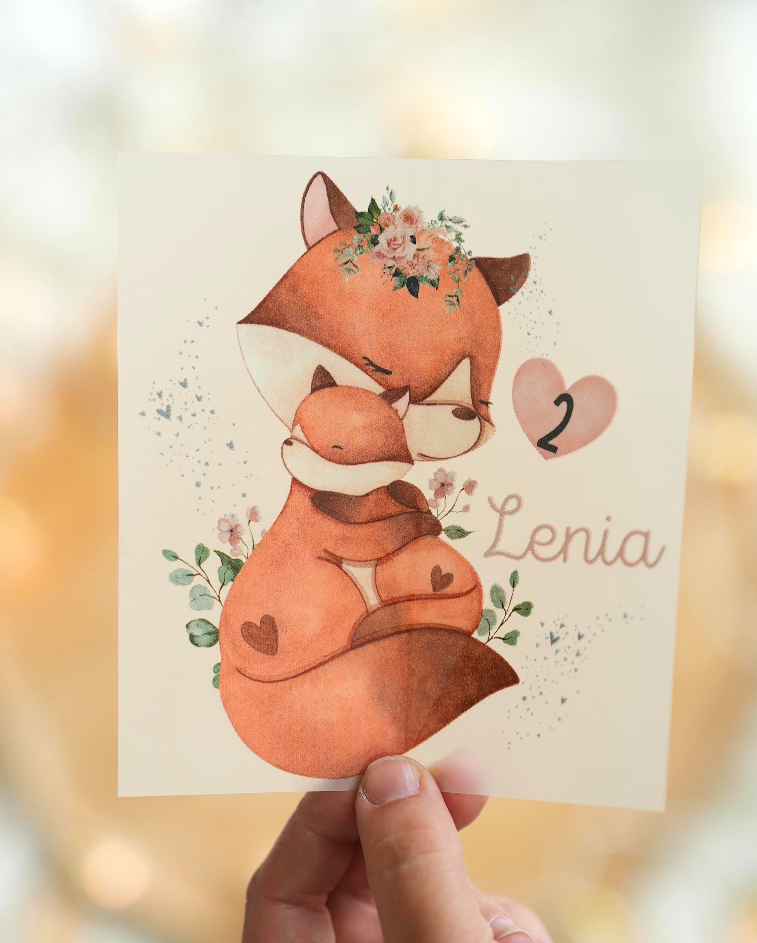 Bügelbild Fuchs Mama & Baby – personalisiert mit Name und Zahl – Geburtstagsshirt – Waldtiere Bügelmotiv A4 oder A5 – Appliques & Patches