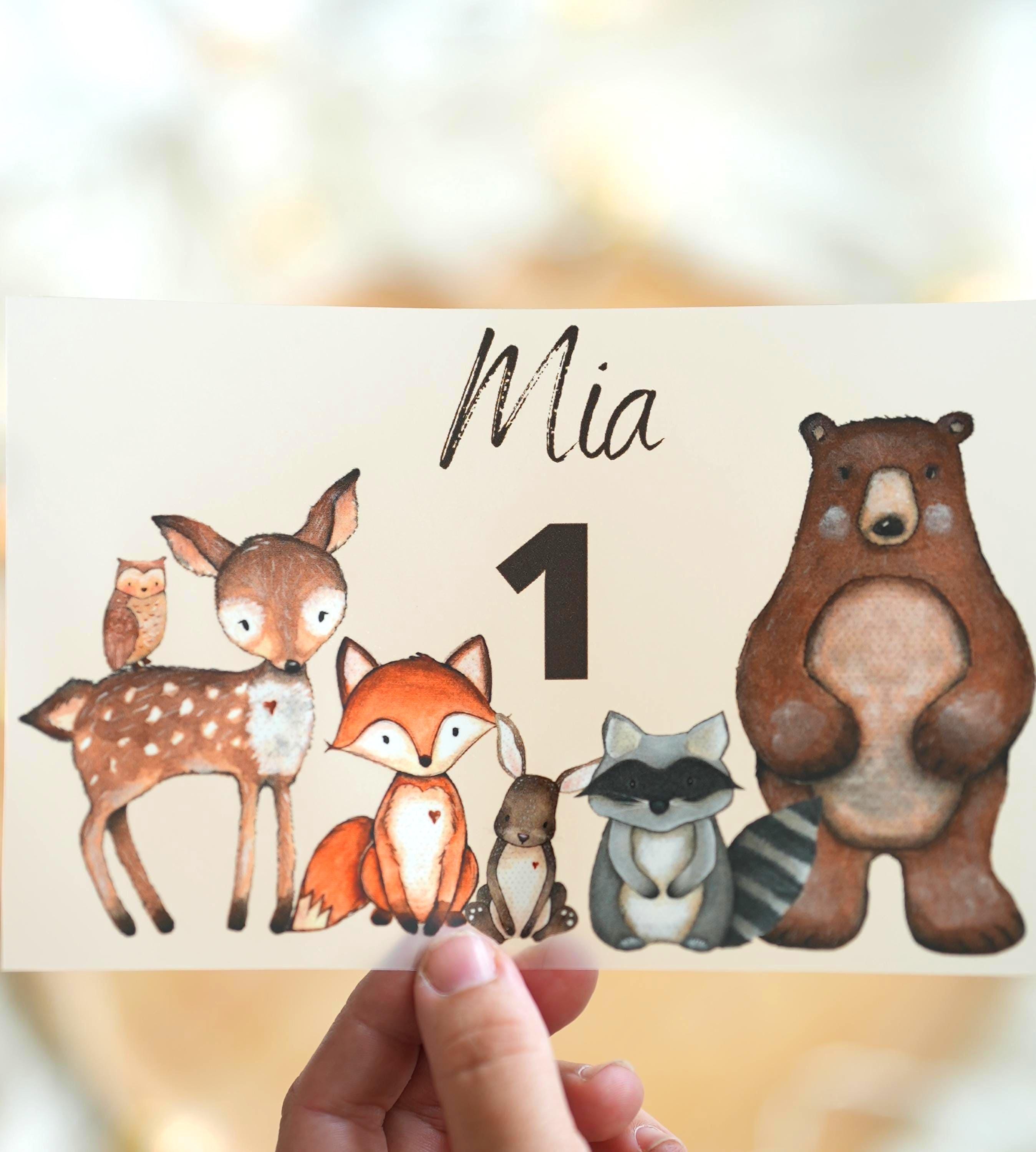 Bügelbild Waldtiere mit Name & Zahl – Geburtstagsshirt – für farbige ien – Fuchs Reh Waschbär Bär A4 oder A5 – Appliques & Patches