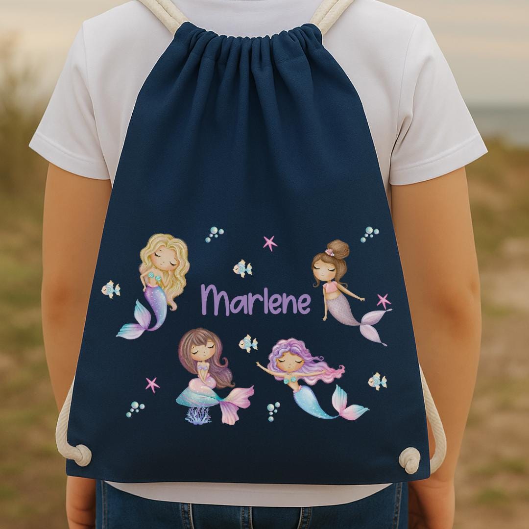 Turnbeutel mit Namen Meerjungfrau – garten Wechselwäschebeutel – personalisierte Tasche rosa, blau, beige – Team Sports & Gym Bags