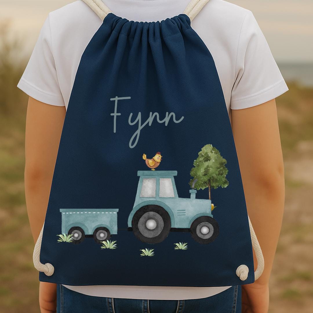 Turnbeutel Traktor mit Name – personalisiert für n – Kita-Beutel für Wechselwäsche – Geschenk zum gartenstart – Baumwolle – Team Sports & Gym Bags