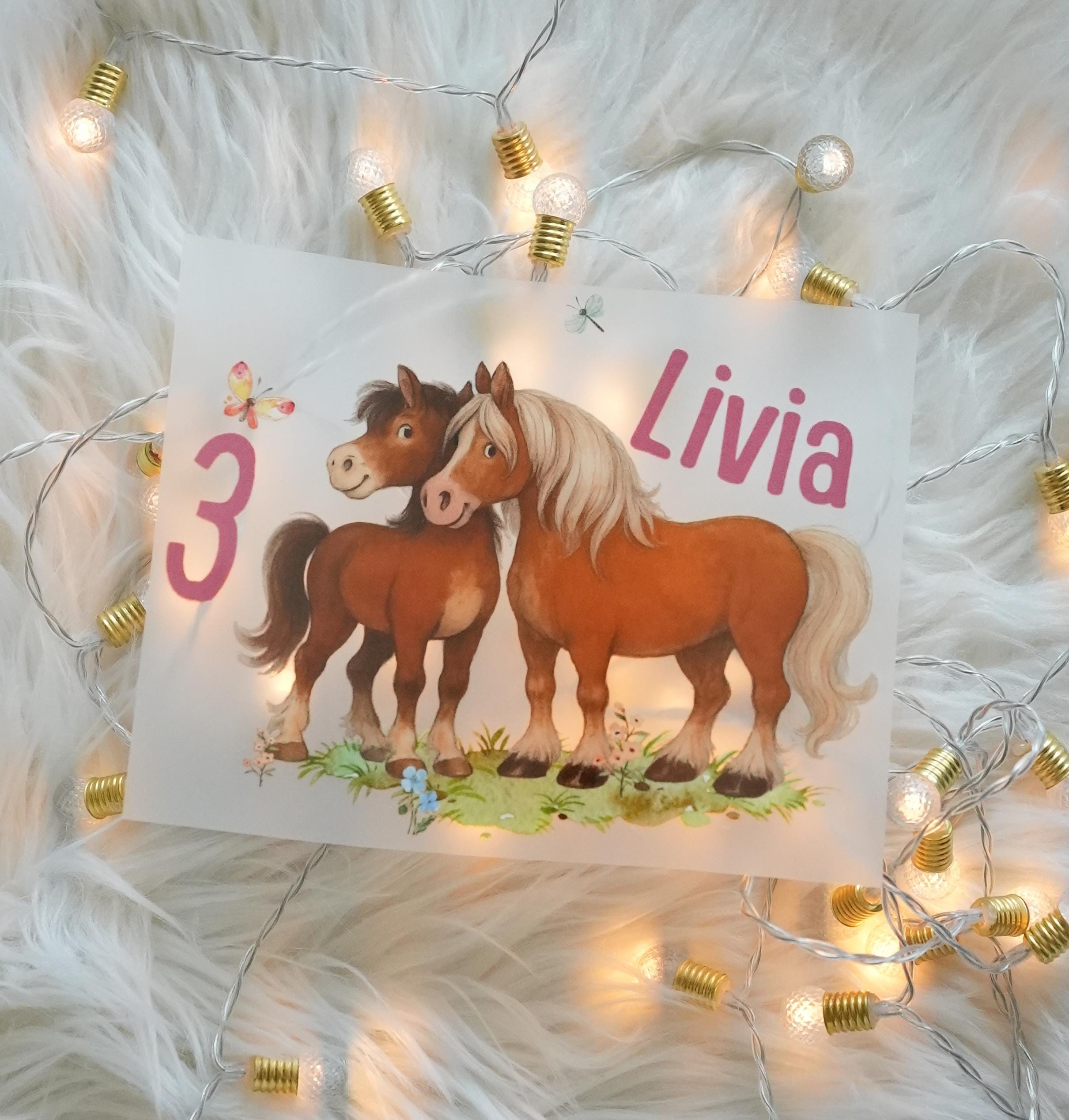 Bügelbild Pferd mit Name & Alter personalisiert – Aquarell Aufbügler Geburtstag Pony Motiv A4 A5 – Appliques & Patches