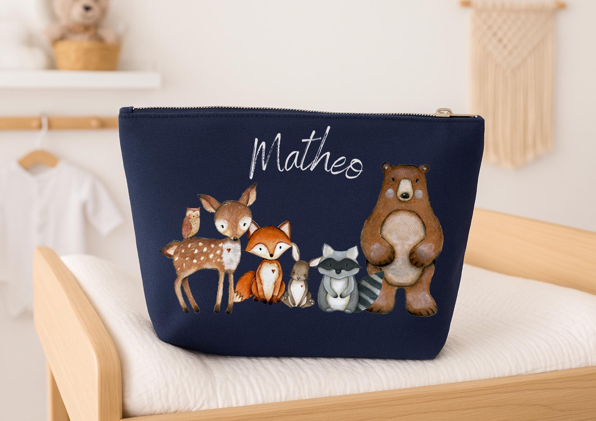 Wickeltasche mit Namen – personalisiert für Baby – Regenbogen Tasche zur Geburt – Babytasche für unterwegs – Diaper Caddies