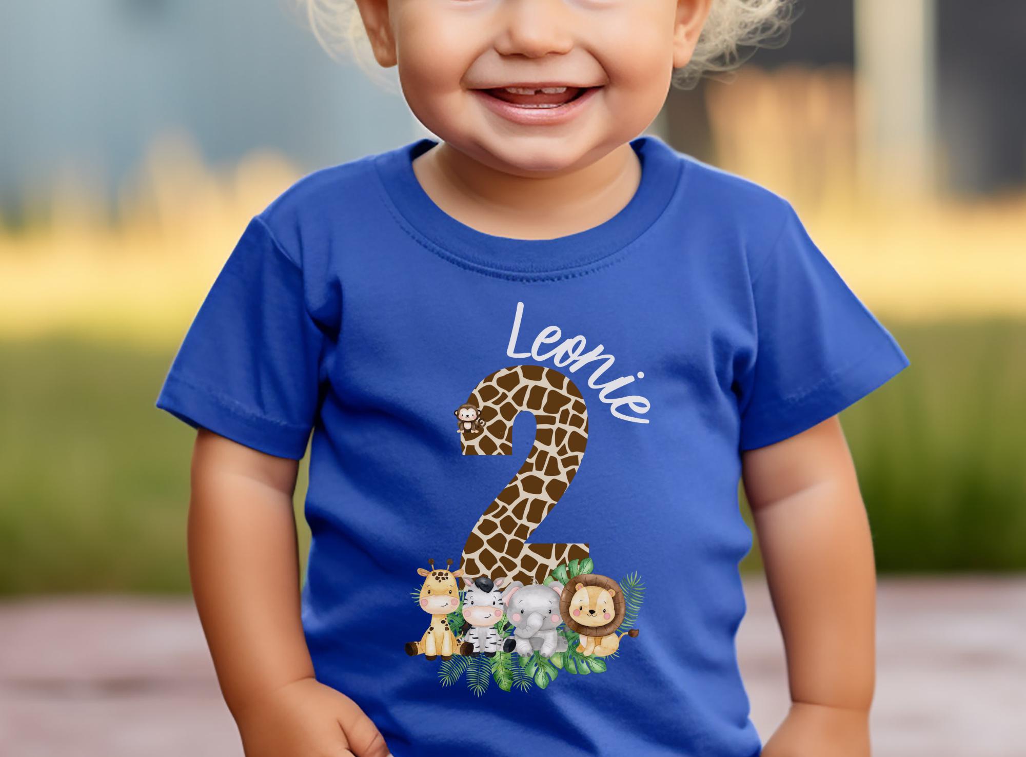 Geburtstagsshirt Safari Tiere personalisiert – Shirt mit Name & Zahl – Dschungeltiere – Geburtstagsshirt 1–6 Jahre – T-shirts