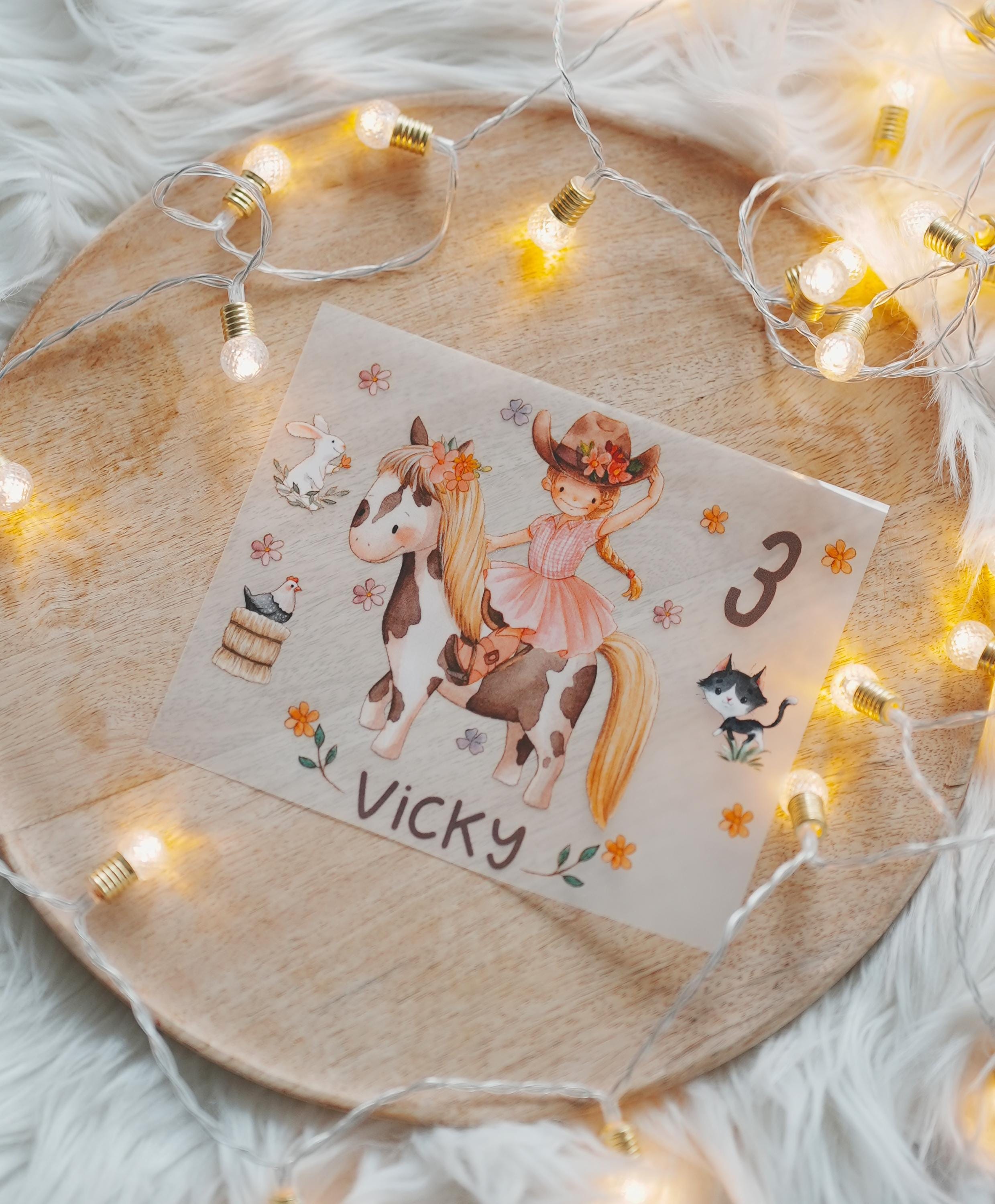 Bügelbild Pferd Pony Reiterin – personalisiert mit Name & Zahl – für Geburtstagsshirt – Cowgirl Motiv A4 oder A5 – Appliques & Patches