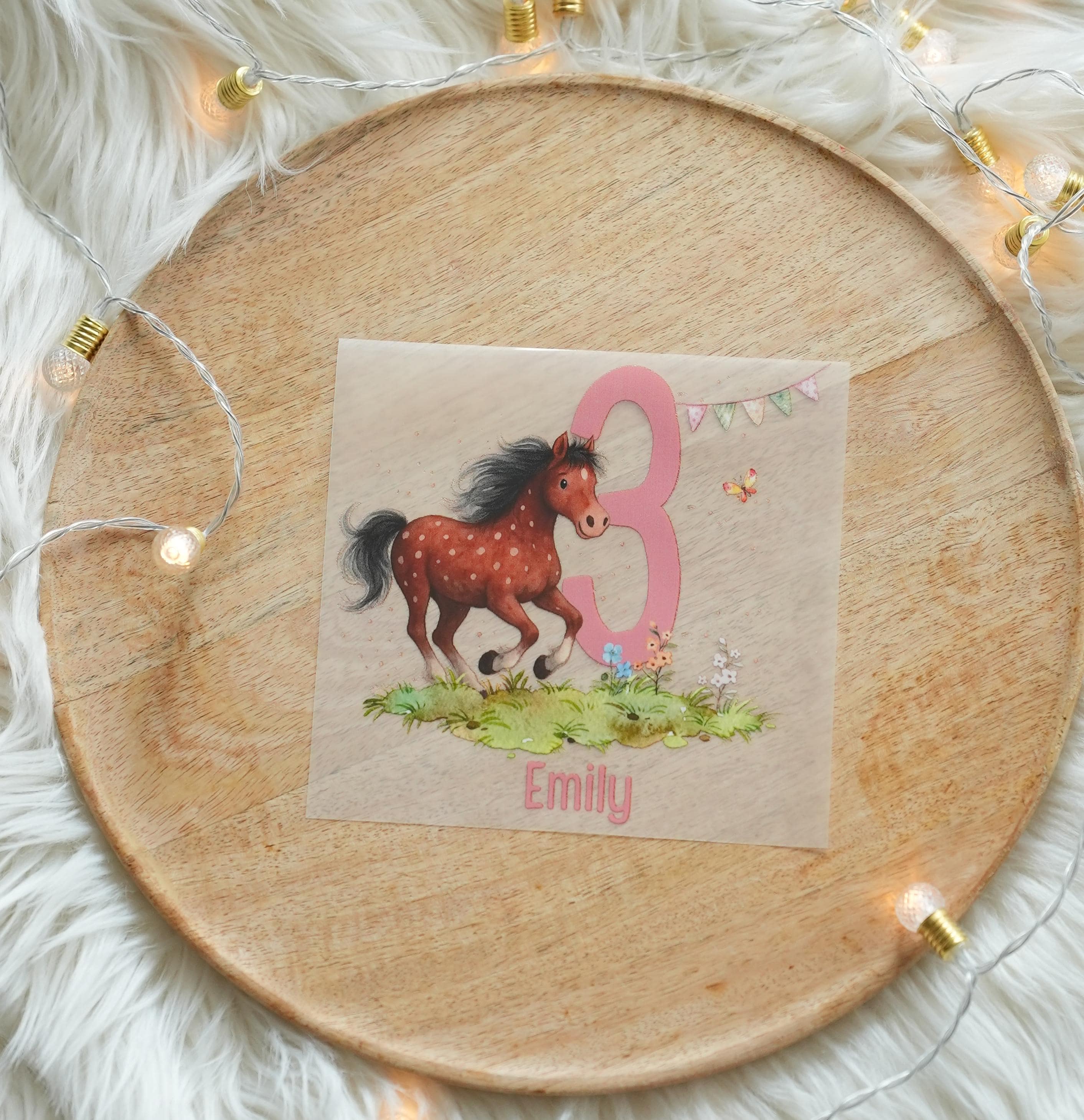 Bügelbild Pony Geburtstag – personalisiert mit Name & Zahl – Aufbügler DIY A4 A5 – Appliques & Patches