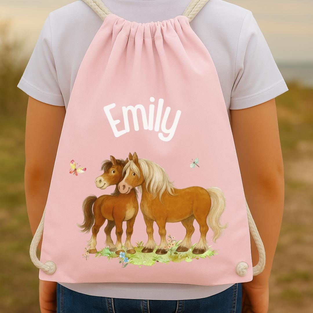 Pferde Turnbeutel mit Namen – personalisierte Tasche für Kita & Schule – Geschenk für – Team Sports & Gym Bags