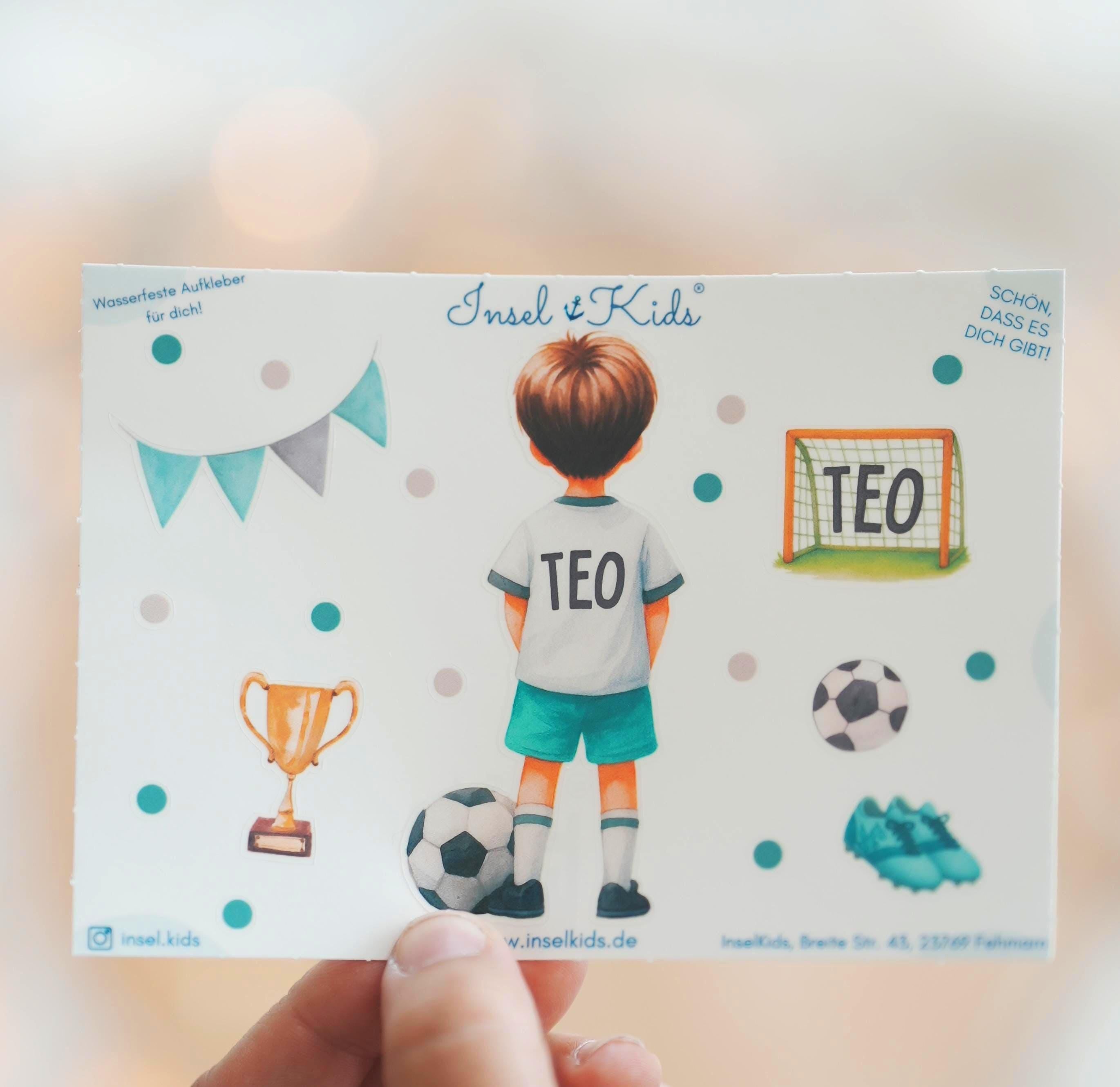 Sticker Fußball personalisiert mit Name – Aufkleber für Brotdose & Trinkflasche – wasserfest – Geschenk Fußballfan – Stickers