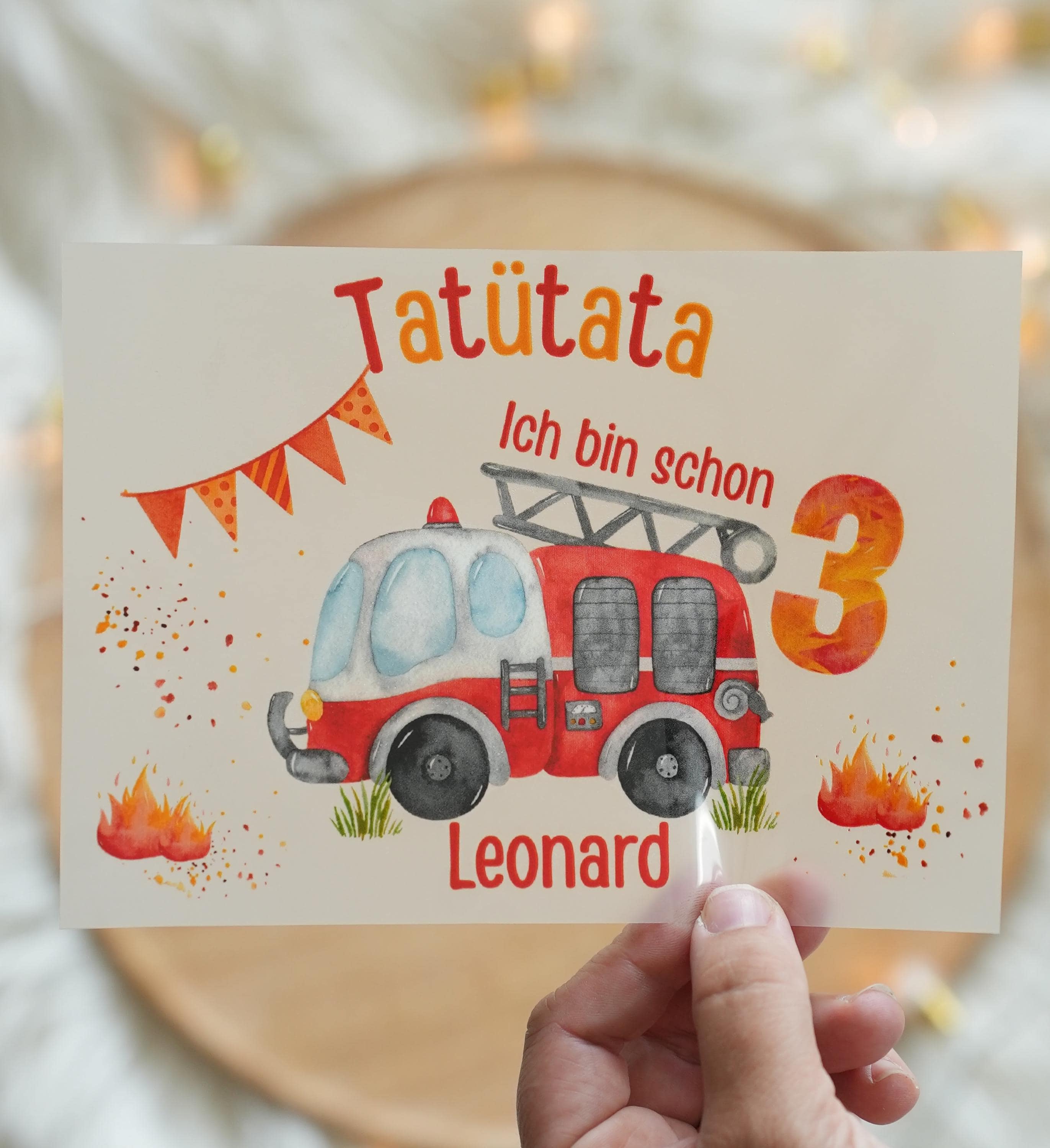 Bügelbild Tatütata Feuerwehr Geburtstag – mit Name & Zahl – Feuerwehrauto Motiv – personalisiert für – Appliques & Patches