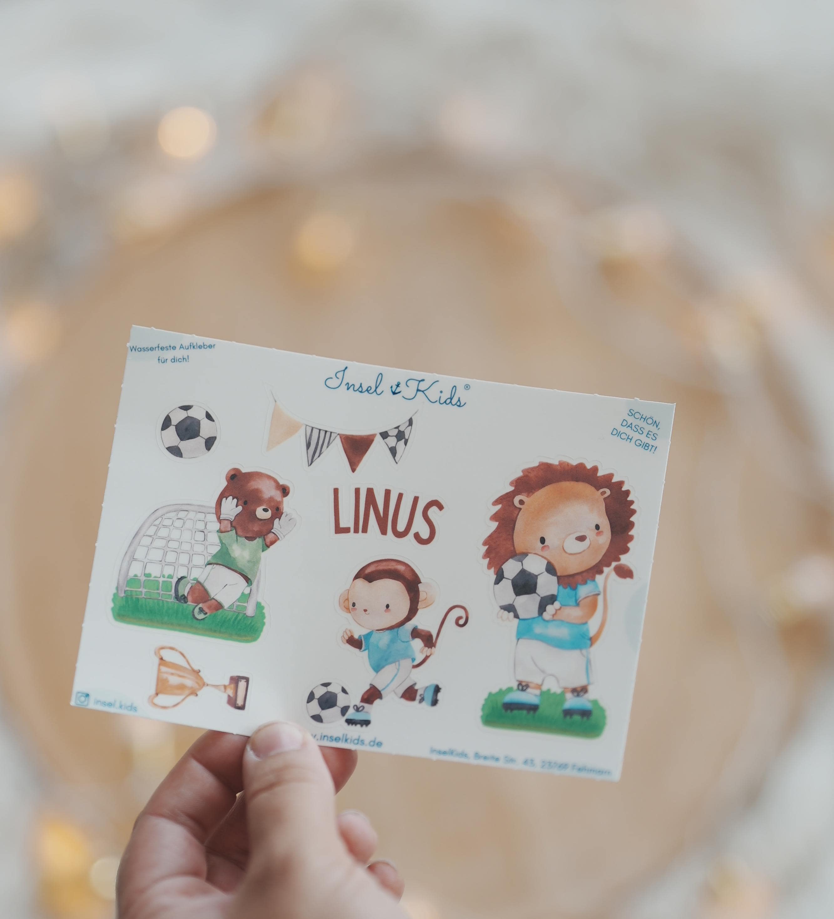 Sticker Fußball Tiere – personalisiert mit Name – wasserfest & spülmaschinenfest – für Brotdose, Flasche, Kita – A6–A4 Set – Stickers