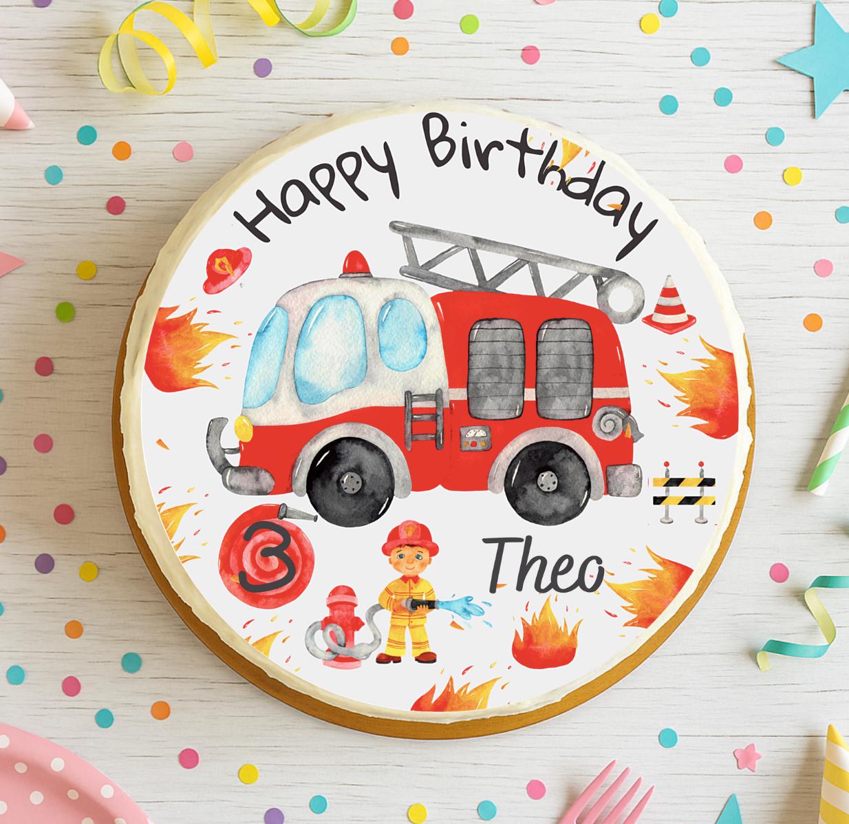 Tortenaufleger Feuerwehrmann – essbares mit Name & Zahl – rund 20 cm – personalisiert – für geburtstag – Party Decor
