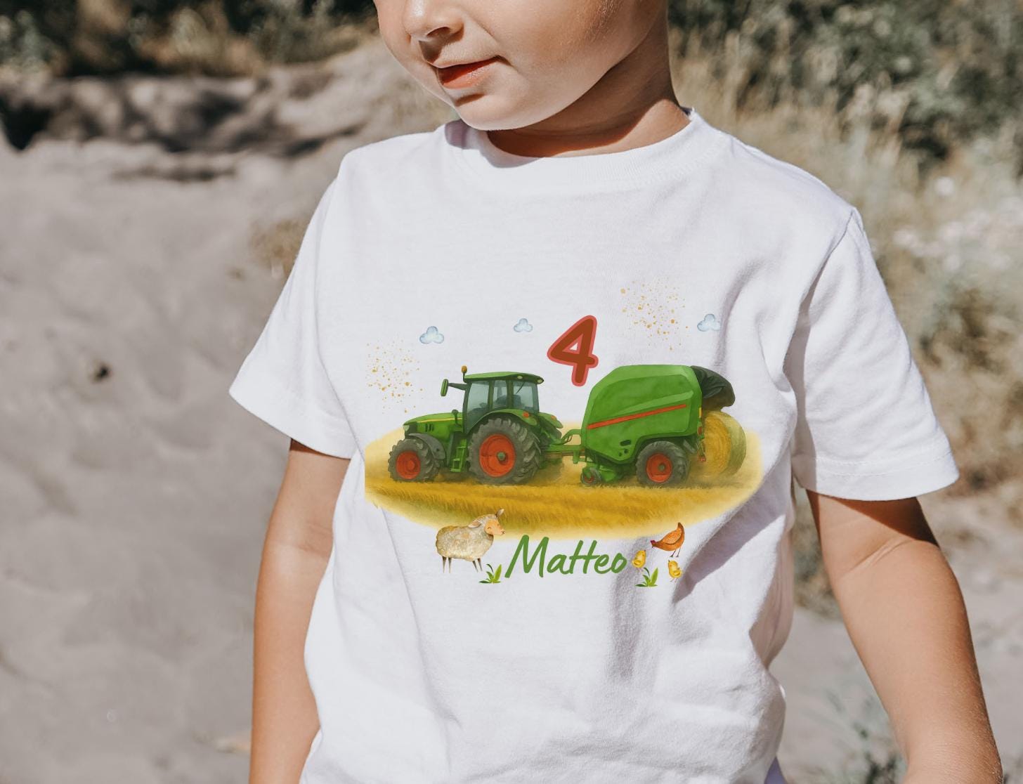 Traktor Geburtstagsshirt mit Ballenpresse – personalisiert mit Name & Zahl – 1 2 3 4 Jahre – Bauernhof – T-shirts