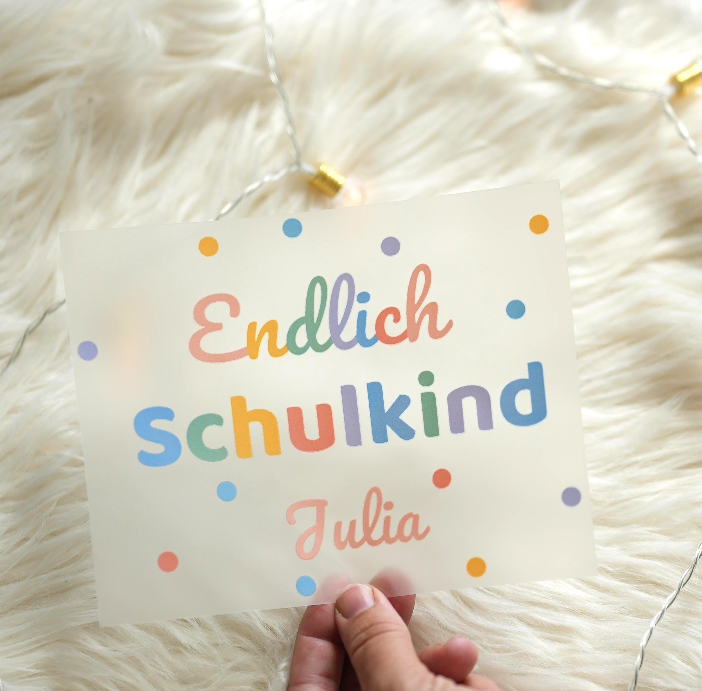 Bügelbild Einschulung personalisiert – Endlich Schul – mit Name & Zahl – DIY Schulanfang A4/A5 – und – Pastellfarben – Appliques & Patches