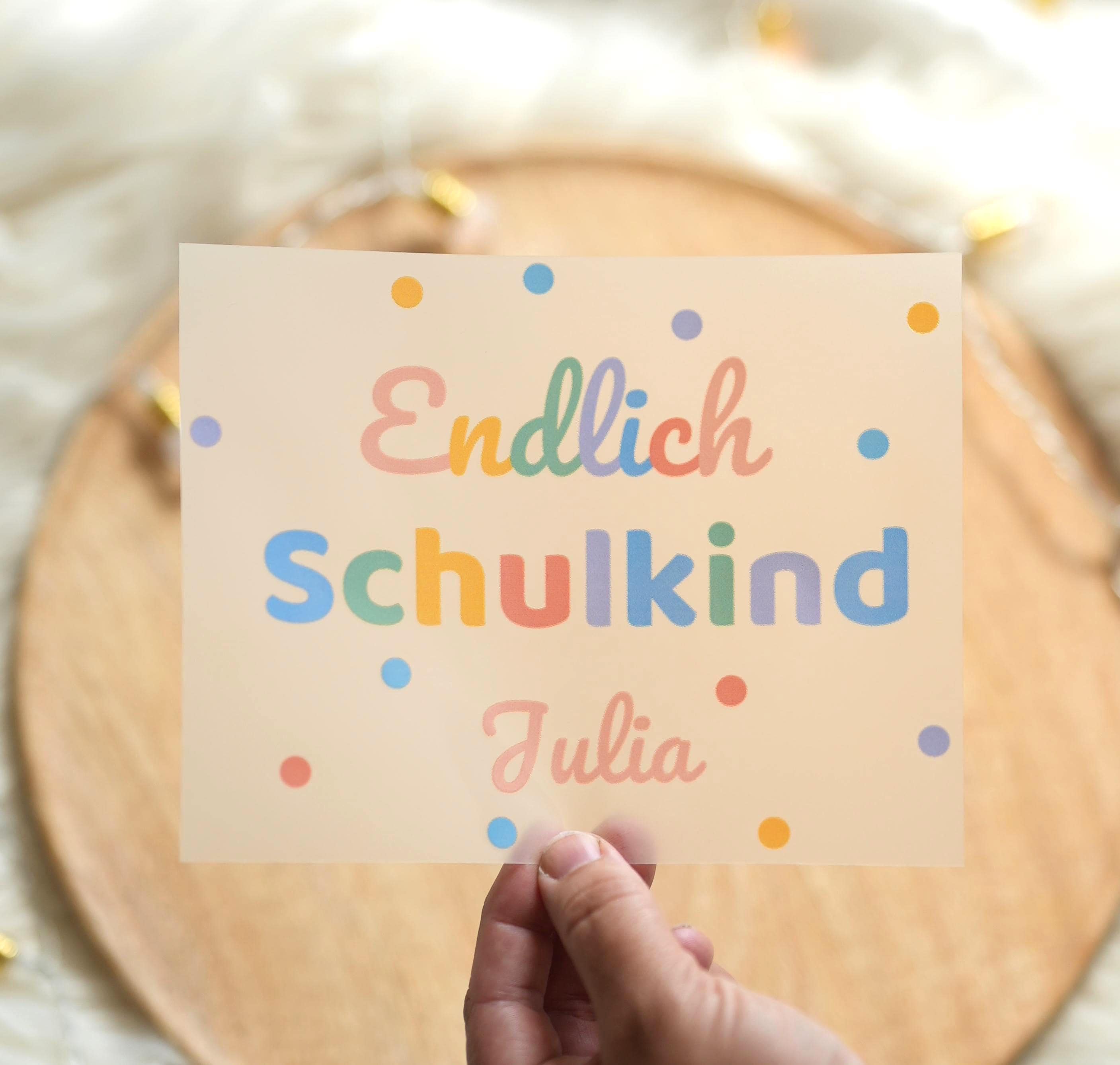 Bügelbild Einschulung personalisiert – Endlich Schul – mit Name & Zahl – DIY Schulanfang A4/A5 – und – Pastellfarben – Appliques & Patches