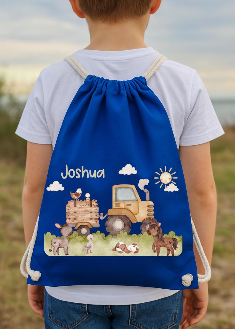 Turnbeutel Bauernhof mit Name – personalisiert – Traktor & Tiere – Kita Beutel für – Wechselwäschebeutel – Einschulung Geschenk – Team Sports & Gym Bags