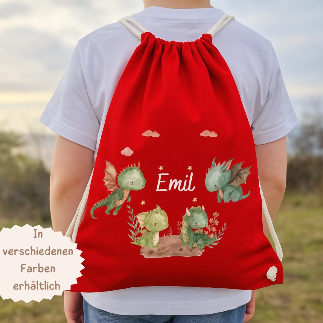 Turnbeutel Drache mit Namen – personalisierter für – Kita Beutel – Geschenk Einschulung – Flugdrache n Motiv – Team Sports & Gym Bags