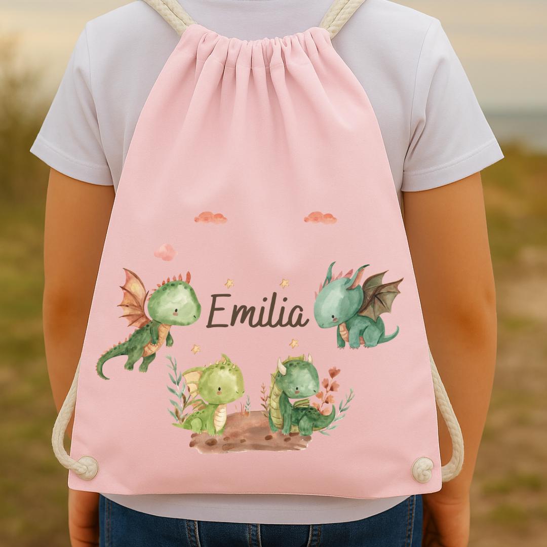 Turnbeutel Drache mit Namen – personalisierter für – Kita Beutel – Geschenk Einschulung – Flugdrache n Motiv – Team Sports & Gym Bags