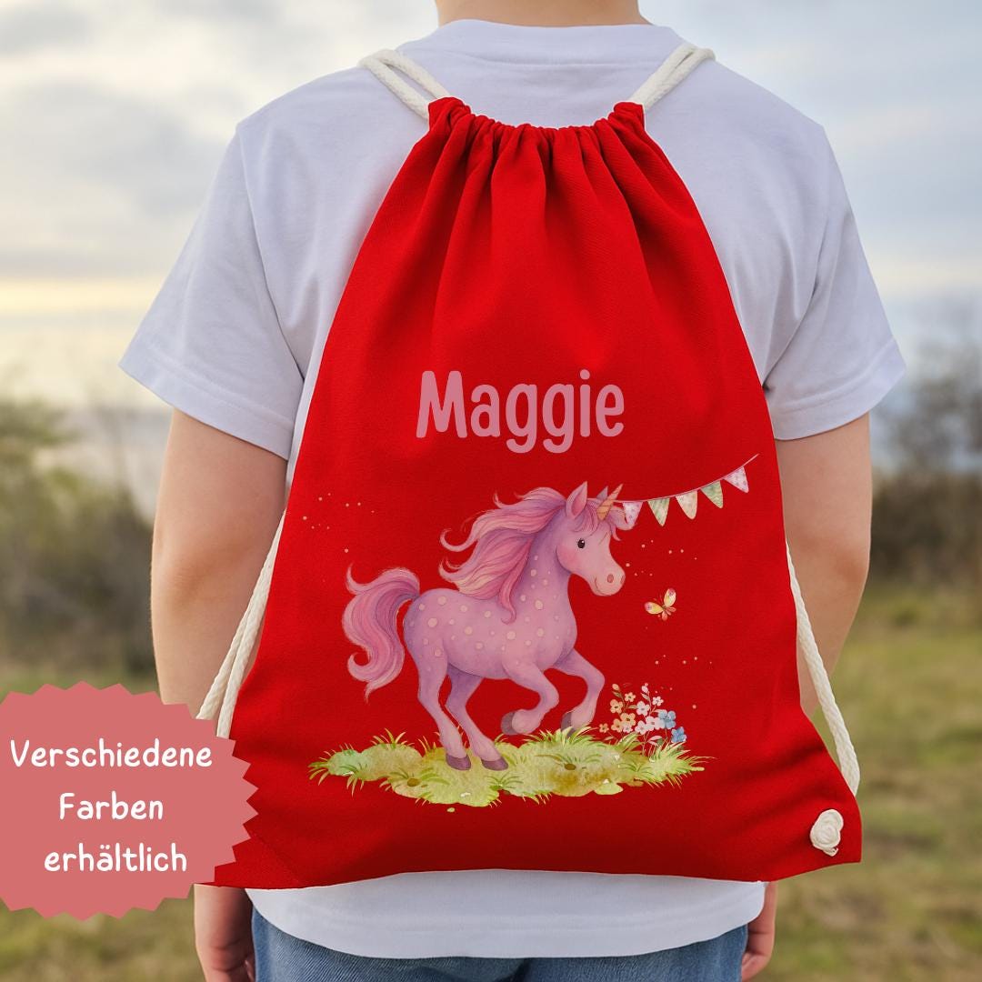 Einhorn Turnbeutel mit Namen – personalisierter Beutel – Zugbeutel garten Einschulung Geschenk – Team Sports & Gym Bags