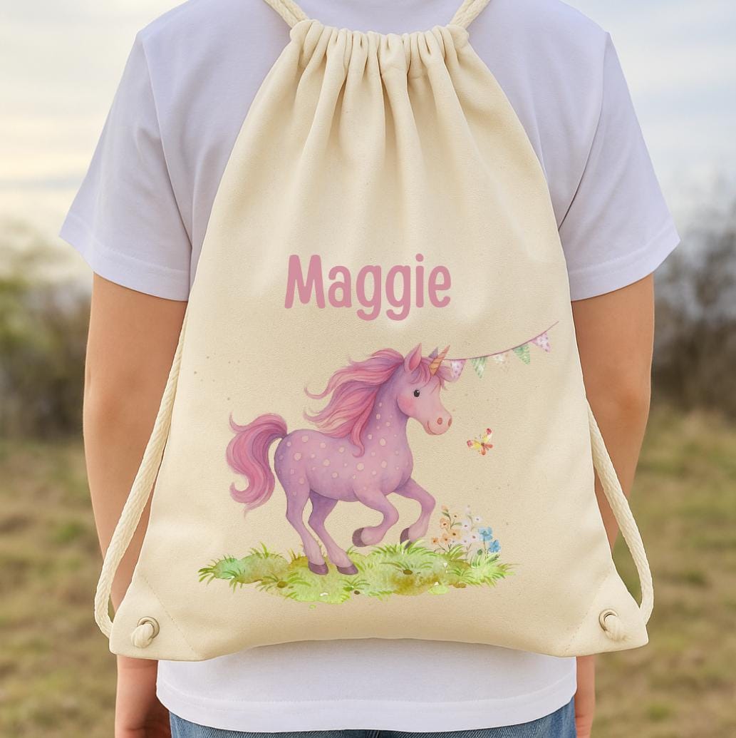 Einhorn Turnbeutel mit Namen – personalisierter Beutel – Zugbeutel garten Einschulung Geschenk – Team Sports & Gym Bags