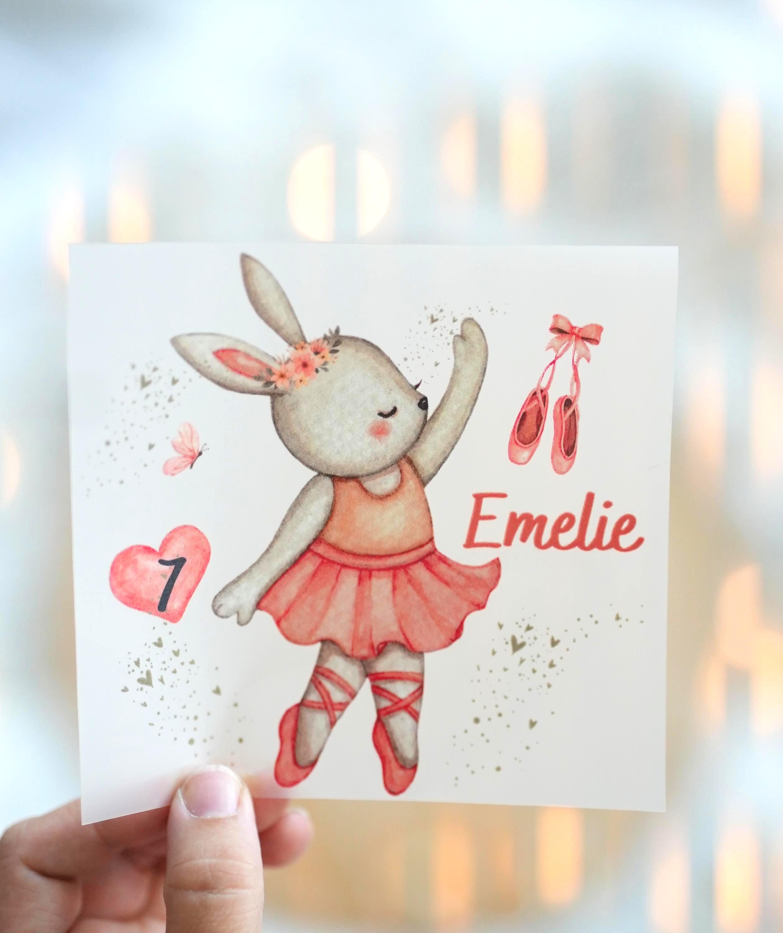 Bügelbild Ballerina mit Name & Alter – personalisiert für – Hase Watercolor Motiv – Geburtstagsshirt – A4 oder A5 – Appliques & Patches
