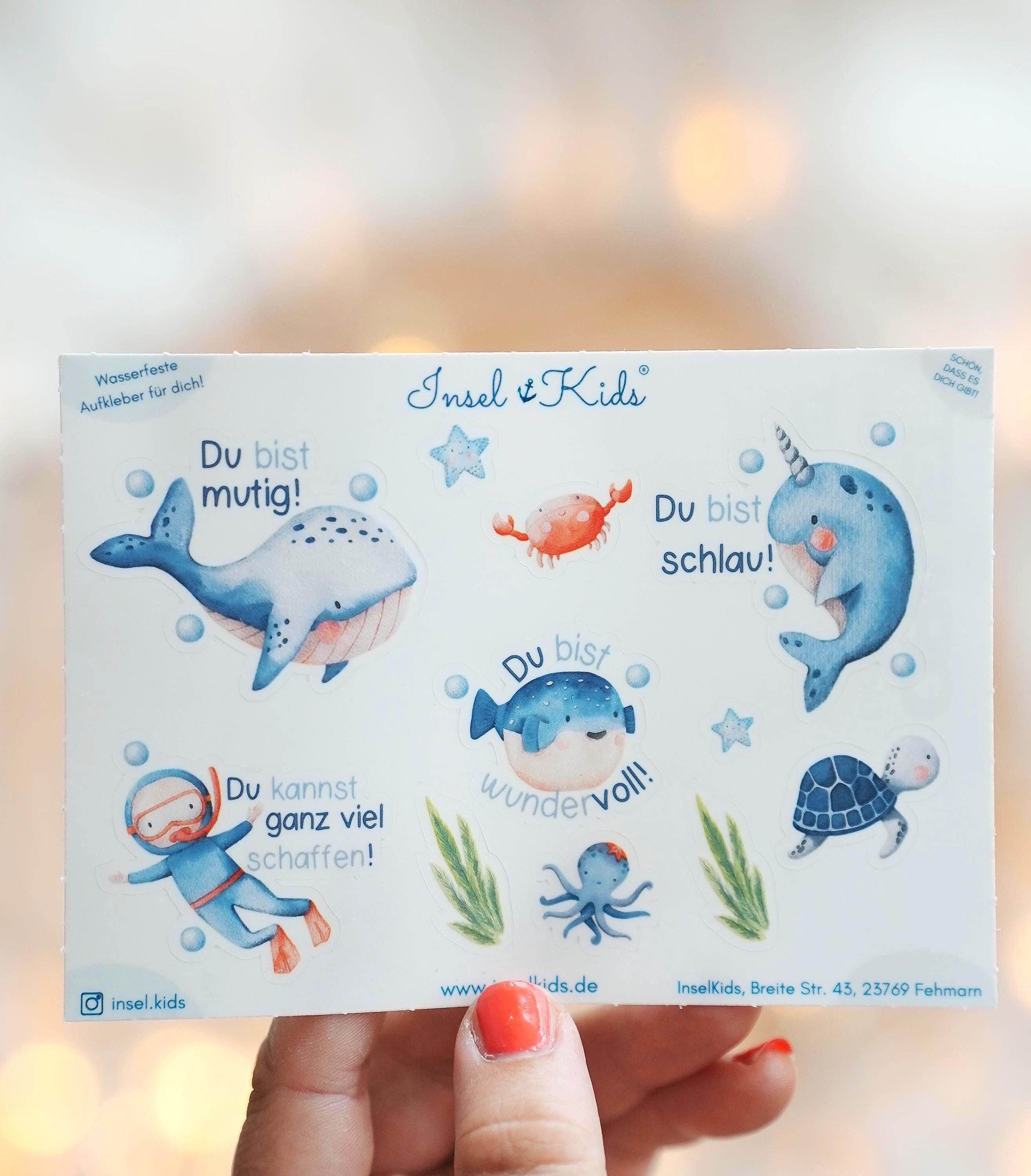 Mutmach Sticker für wasserfest – Affirmationssticker deutsch – Aufkleber Meerestiere – Sticker Einschulung Geschenk – Stickers